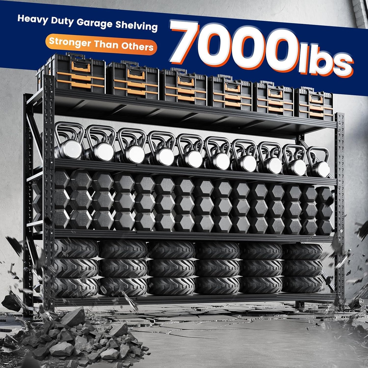 Yizosh 79" W Metal Garage Storage Shelves,7000LBS Heavy Duty 4-Shelf Adjustable Steel Organization Shelving,Utility Rack Shelf,79" W x 24" D x 79" H for Basement,Warehouse,Industrial