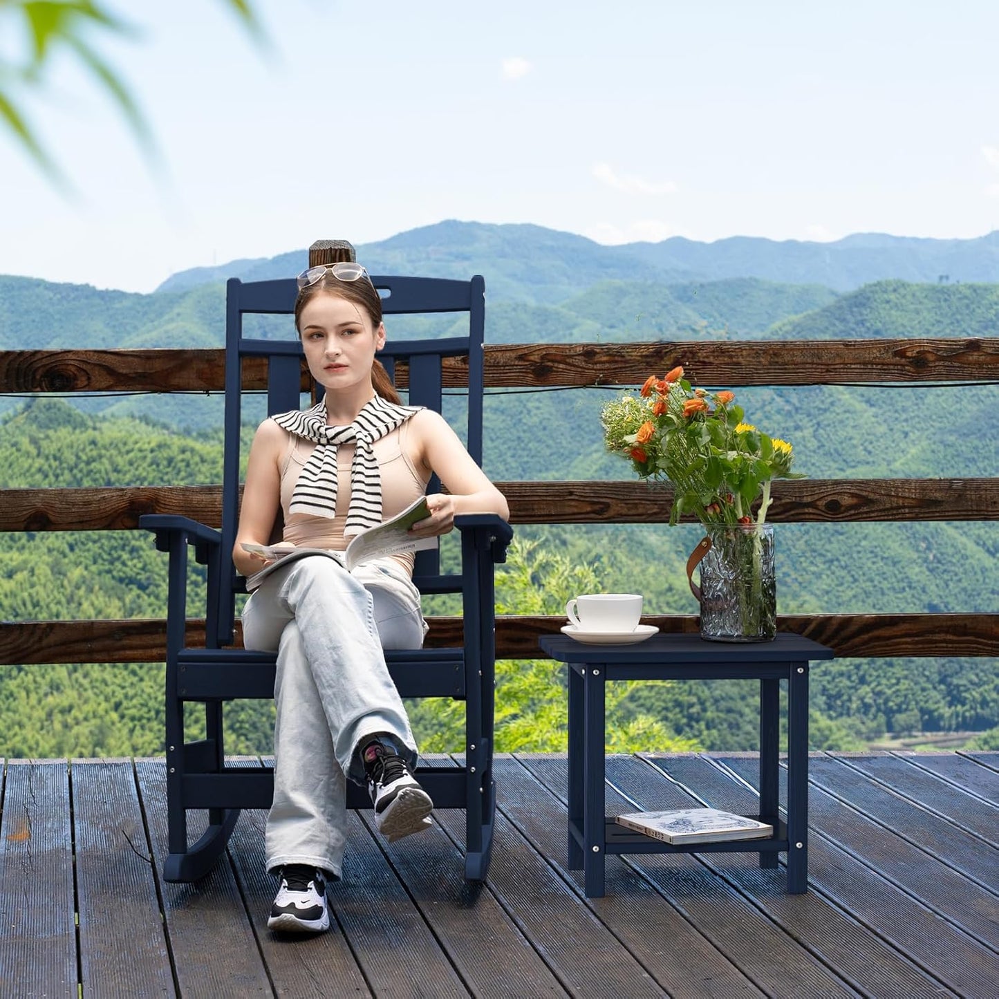 Adirondack Square Side Table - 18.4" Large Panel HDPE Outdoor End Table - Weatherproof, Rustproof & Low Maintenance for Patio, Lawn, Pool, Indoor Use (Navy Blue)