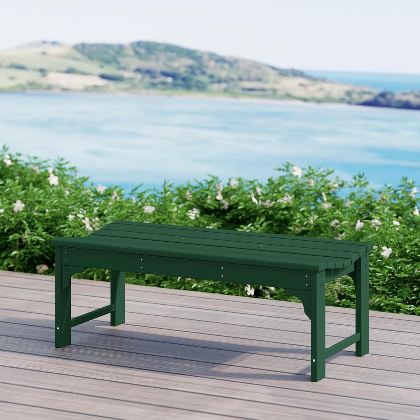 WestinTrends Malibu Outdoor Bench, All Weather Resistant Poly Lumber Backless Patio Garden Bench, Adirondack Curved Bench Seat for Comfort, Dark Green