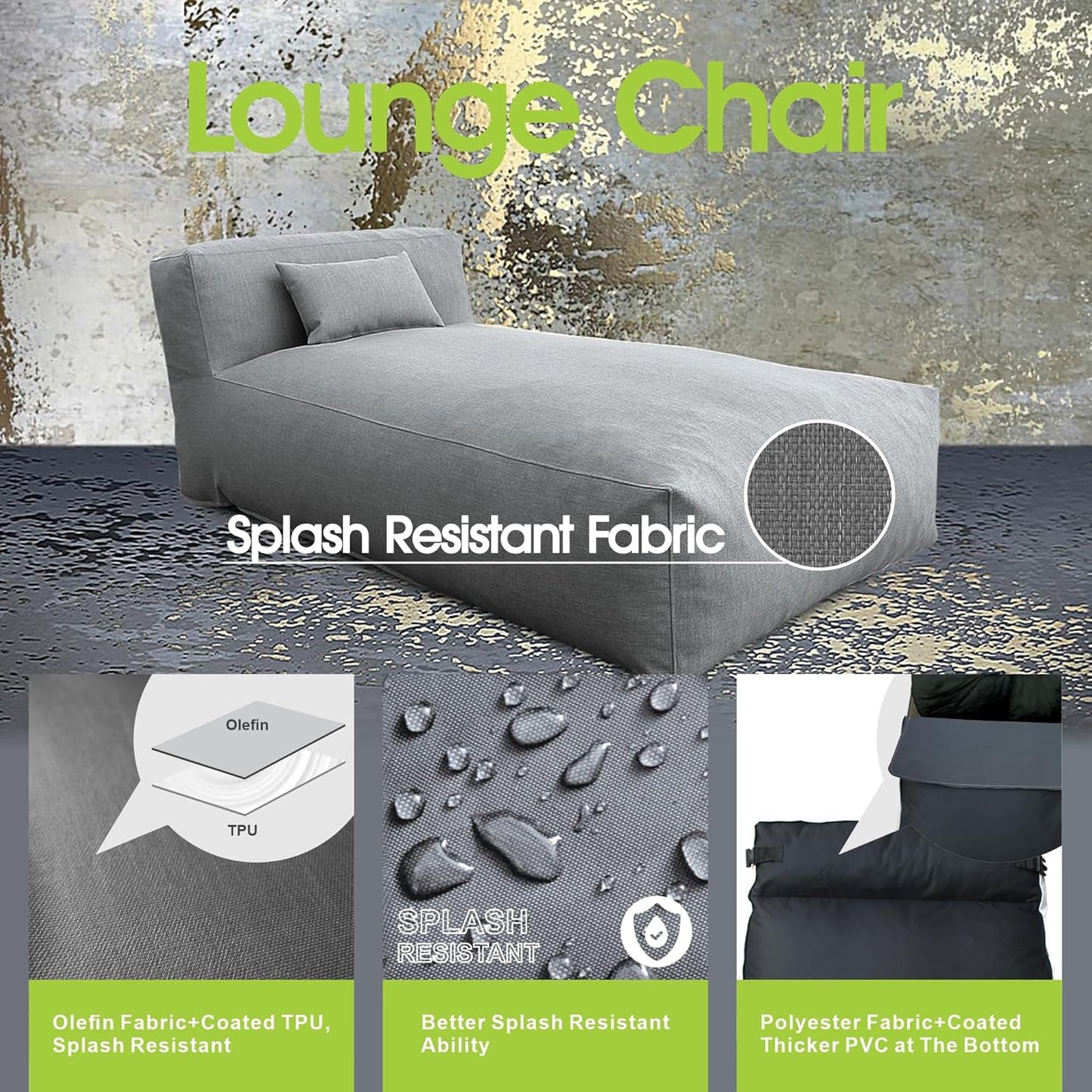 Outdoor Bean Bag Lounger Chair, Big Comfy Outdoor Daybed for Sunbathing and Tanning - Water-Resistant Patio Chaise and Pool Sun Lounger Furniture for Beach Deck (Dark Grey)