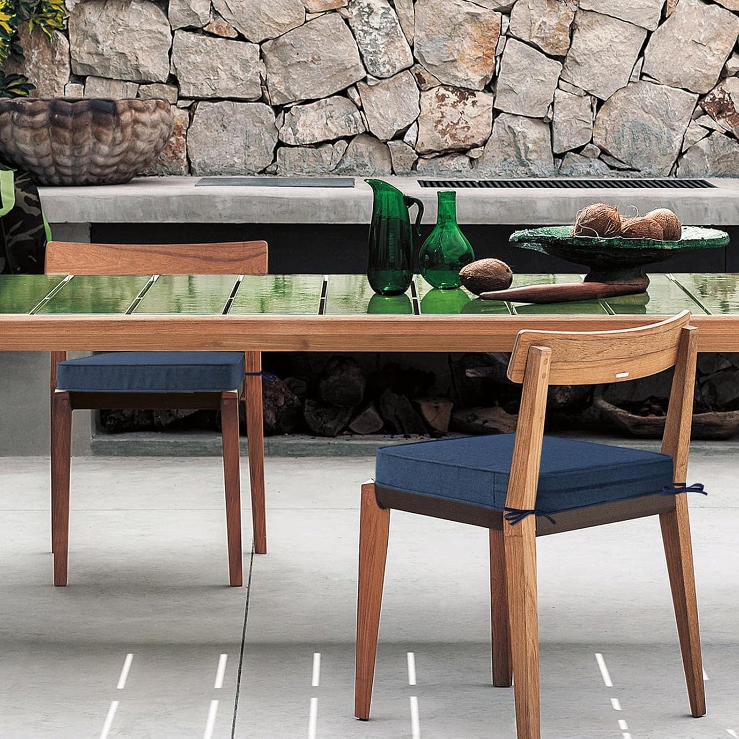 Sunbrella Square Corner Seat Cushions, 19" x 19" x 3", Set of 4, Indoor Outdoor Water Repellent Universal Chair Pads with Ties for Patio Furniture, Garden Dining Chairs, Specrtum Indigo