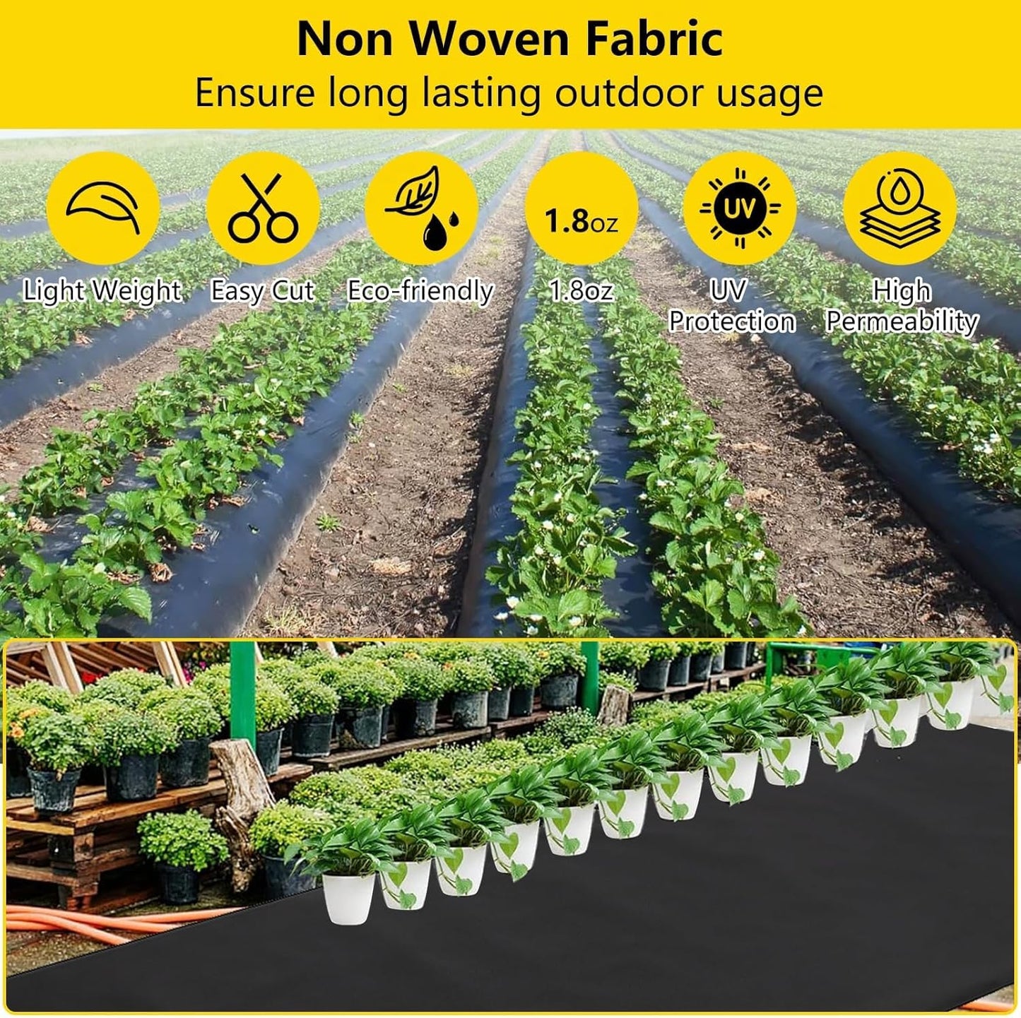 4ft x 100ft Weed Barrier Landscape Fabric 1.8oz, Premium Non-Woven Ground Cover Weed Block Gardening Mat, Easy Setup, Superior Weed Control, for Erosion Control, Weed Block, Ground Cover