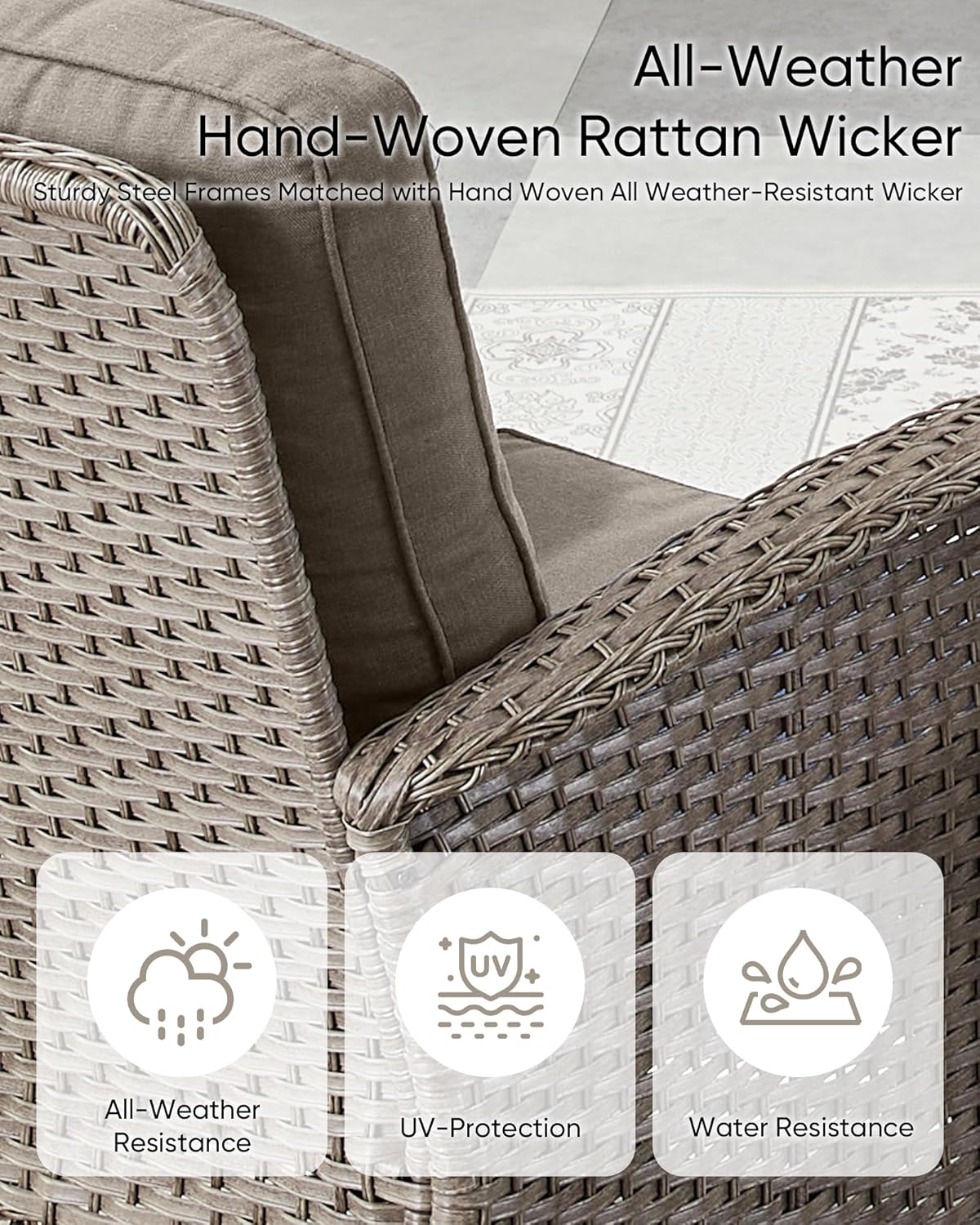 HUMMUH 6 Pieces Outdoor Patio Furniture-PE Rattan Wicker Sofa with Patio Swivel Rocking Chairs Patio Furniture for Deck Lawn Porch Balcony Poolside-Grey/Grey