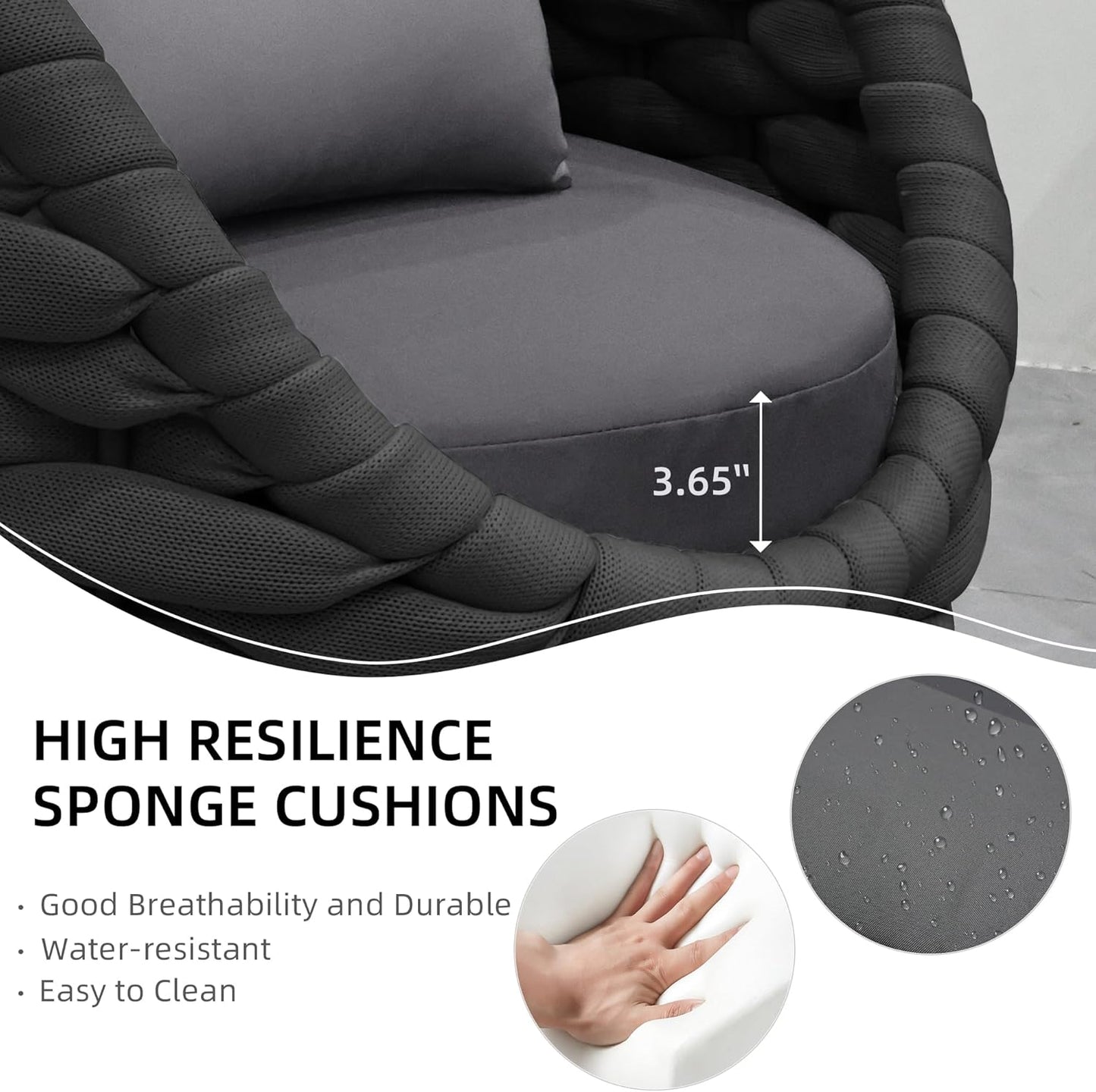 TWT 6 Pieces Patio Sofas All-Weather Rope Balcony Furniture with Cushions & Pillows, Patio Couch Outdoor Patio Furniture Set for Indoor, Balcony, Backyard, Poolside, Dark Grey