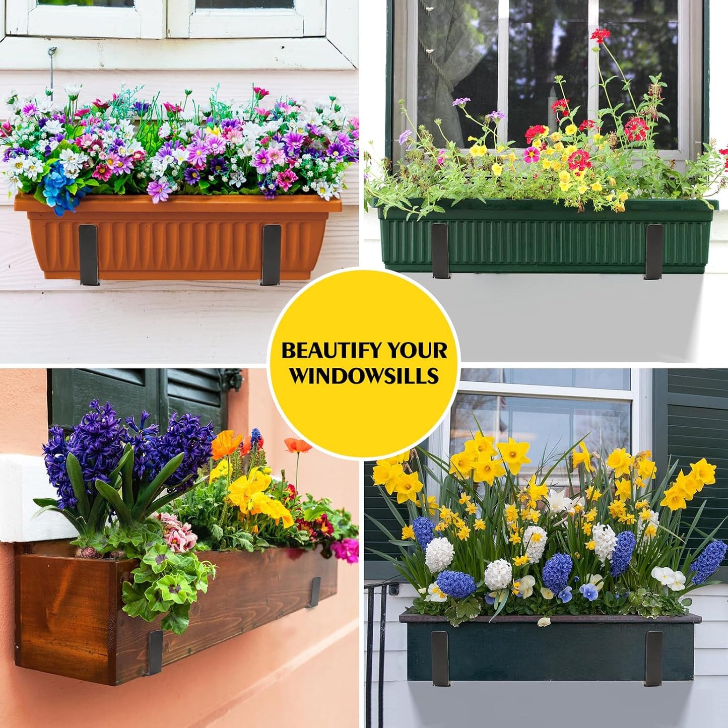 LukLoy Window Box Brackets, 4 Pack Adjustable Heavy Duty Wall Mount Flower Box Holder (6 to 12 in), with 70lbs Capacity, Black