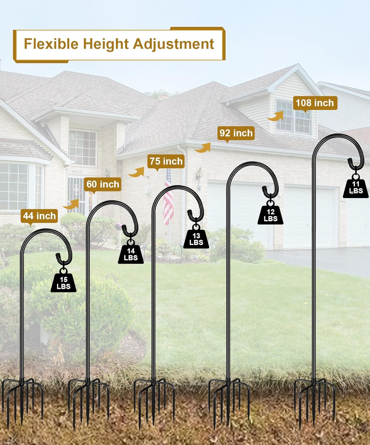 Shepherd Hook 92 Inch Tall Heavy-Duty Metal Garden Hanging Pole Stake for Bird Feeder Pole Plant Baskets, Black (1 Pack)