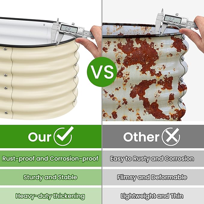 Raised Garden Bed 5x2x1.4 Ft Planter Box Outdoor with Rubber Edge Zinc-Aluminum-Magnesium Stainless Steel Durable Metal Garden Beds Kit for Vegetables, Flowers, Herbs and Succulents, Ivory