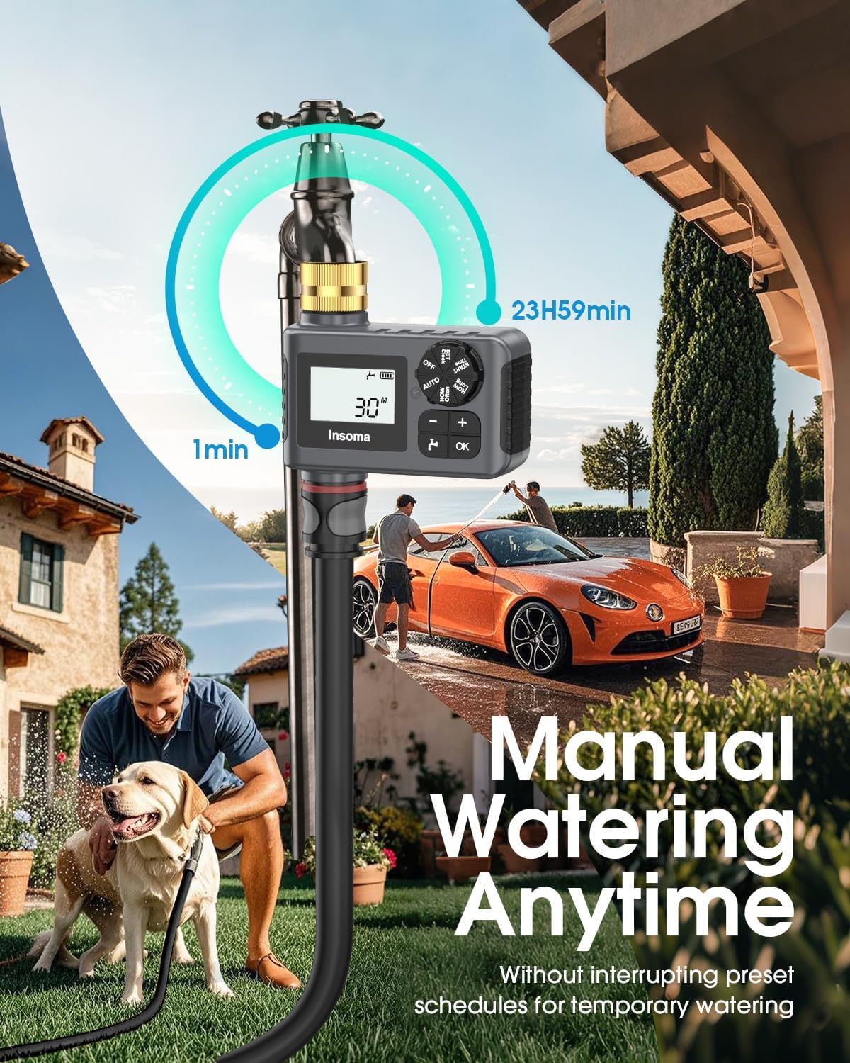 2-Packs Water Timer for Outdoor Garden Hose, Hose Timer with Rain Delay/Manual Mode, Automatic Drip Irrigation Controller System for Lawn Yard Garden Watering