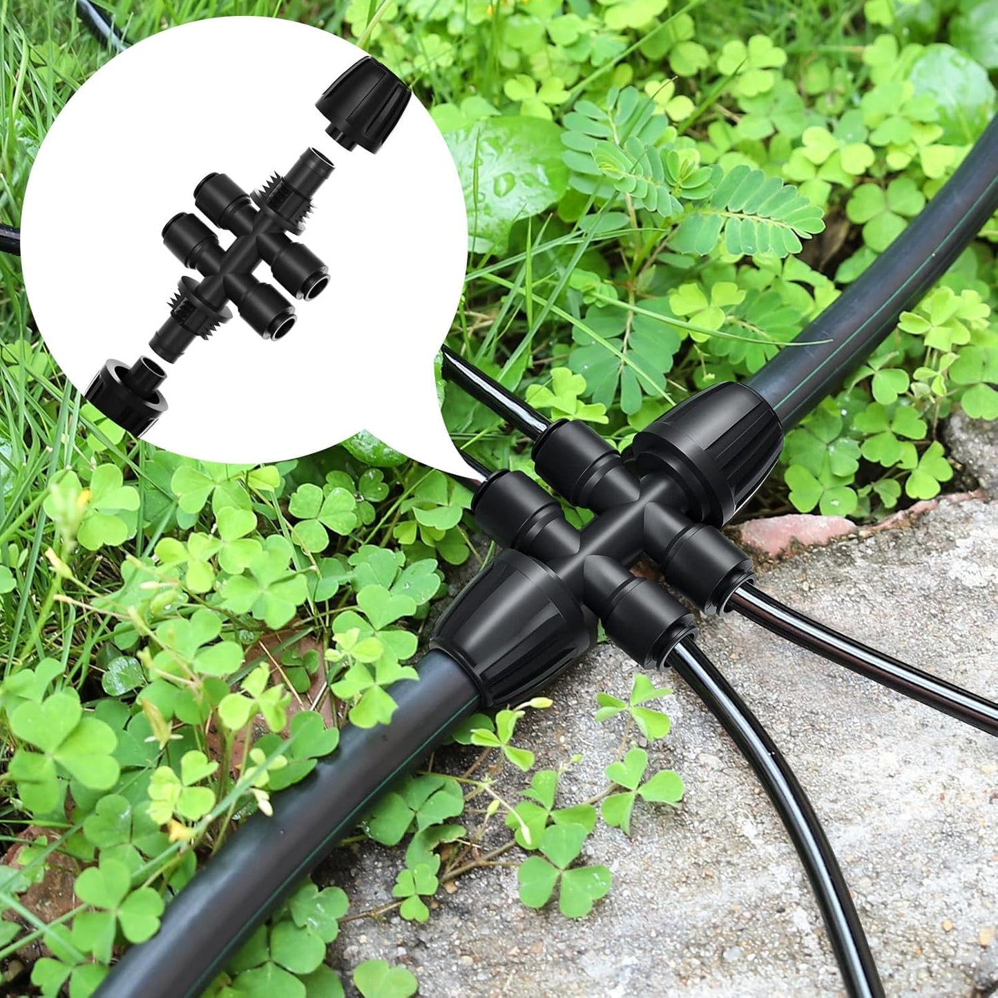 4 Packs 1/2''to 1/4''Barbed Tee Quick Connector,Drip Irrigation Fittings for 4-Way Connector