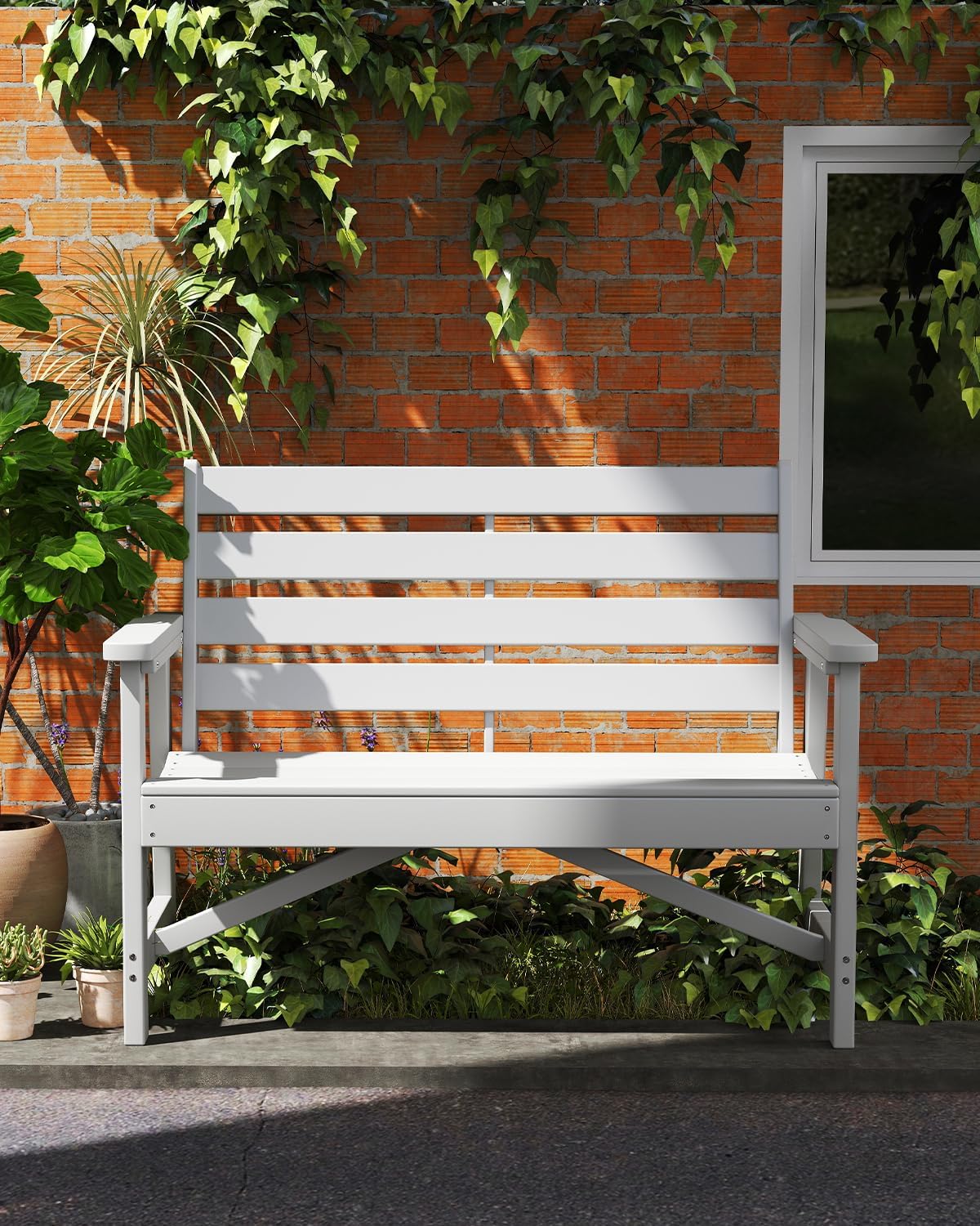 GREENVINES Outdoor Bench | HDPE | Garden Benches | All Weather | for Outdoors Patio Park Porch Outside Backyard | 2-Person | White