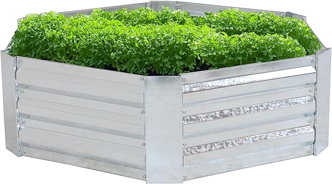 Sunnydaze 11.75" H Raised Metal Garden Bed - Galvanized Raised Garden Bed Outdoor for Vegetables and Flowers - Silver - Hexagon