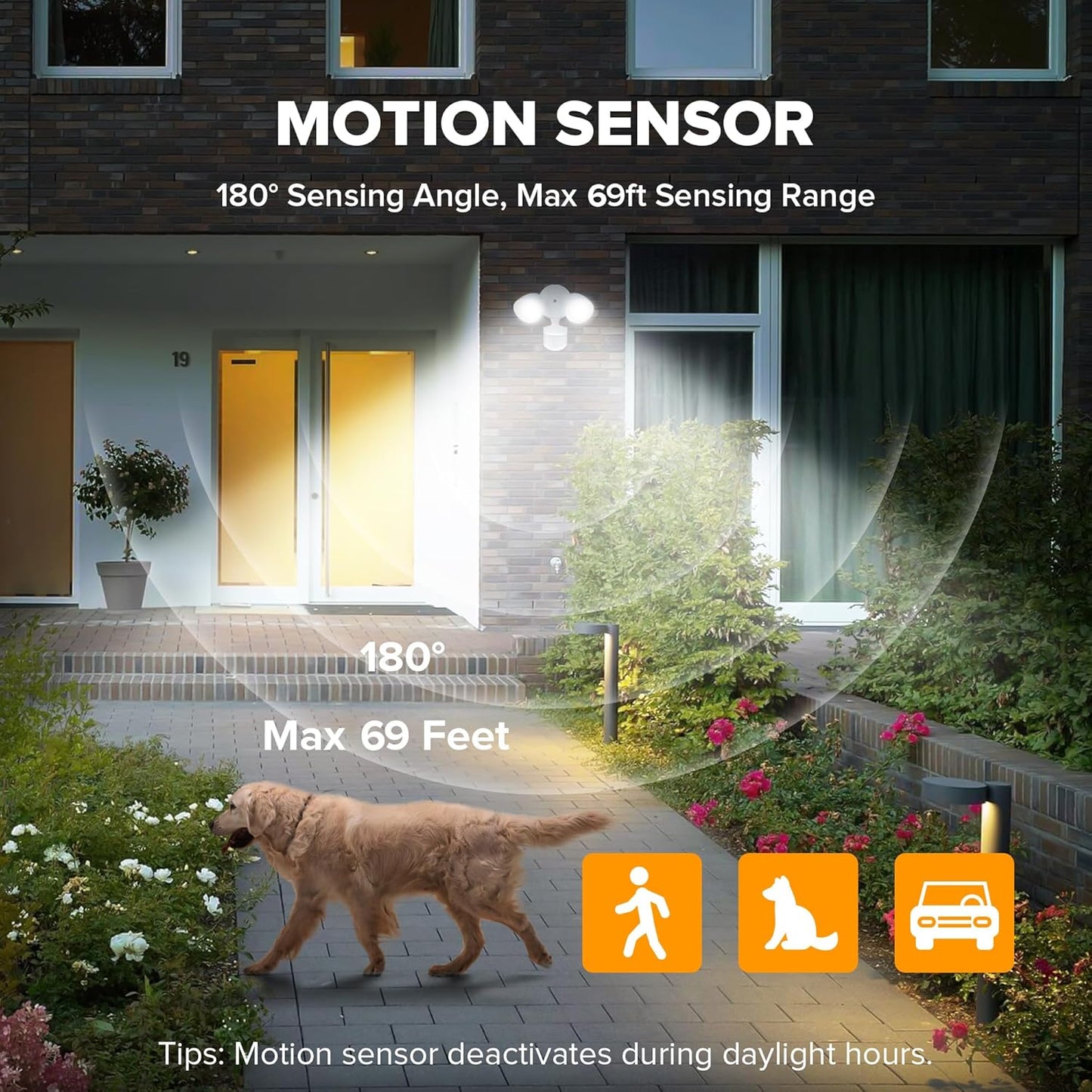 UME 2 Pack 32W 3500 Lumen LED Security Lights Motion Sensor Light Outdoor, 5000K Daylight, IP65 Waterproof, Dusk to Dawn, Motion Detector Flood Light for Garage, Yard, Porch-White