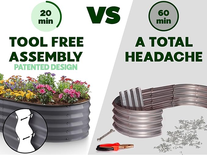 Galvanized Raised Garden Beds Outdoor // 4×2×1 ft Planter Raised Beds for Gardening, Vegetables, Flowers // Large Metal Garden Box (Gray) // Patent Pending Tool-Free Assembly