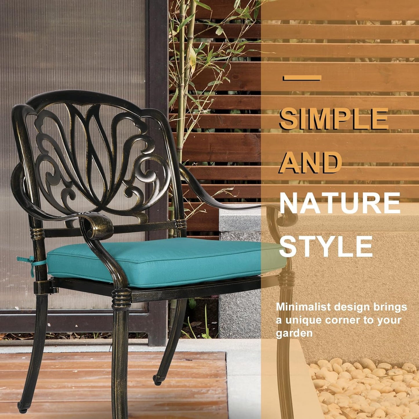 3-Piece Outdoor Patio Dining Set, All-Weather Cast Aluminum Patio Furniture Set for Backyard Garden Deck with 2 Cushioned Chairs and 35.4” Round Table, 2" Umbrella Hole, Ocean Blue