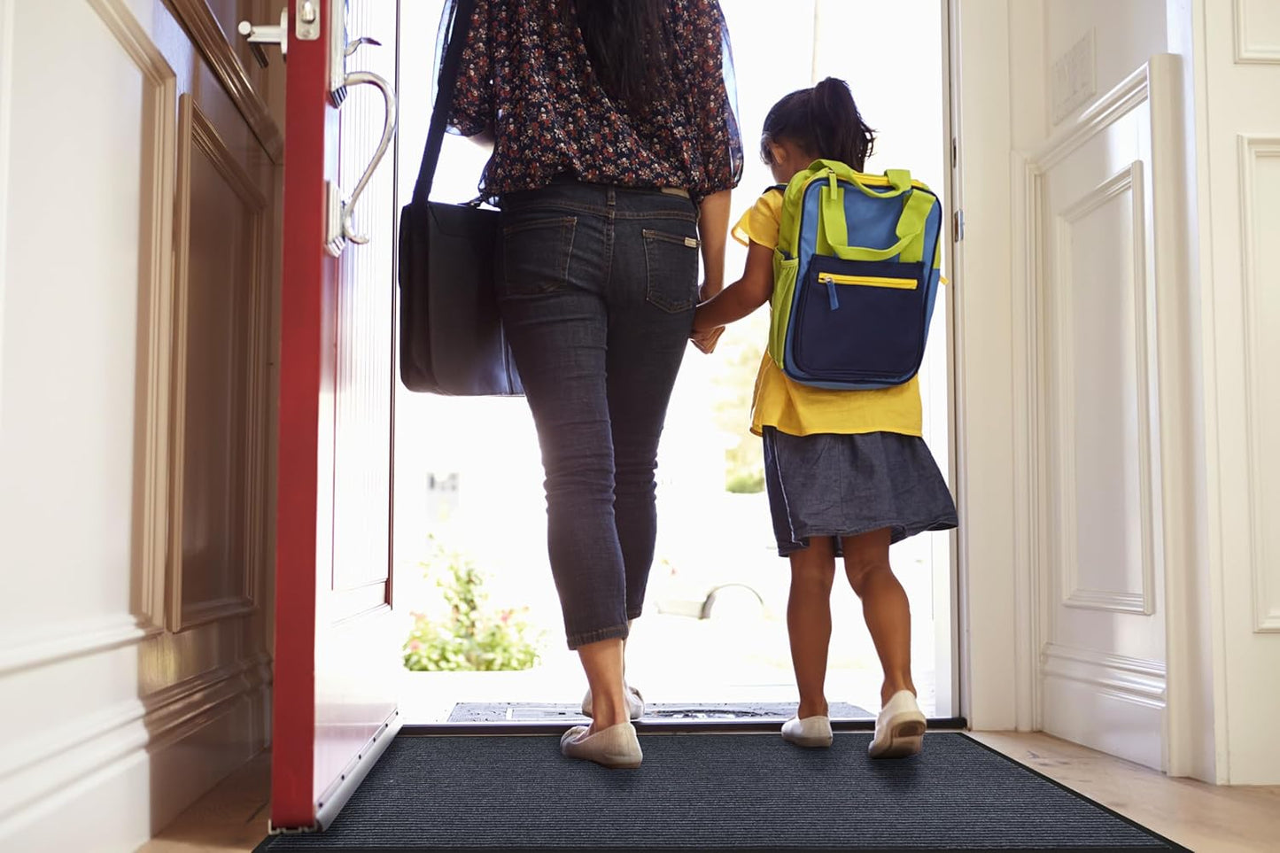 fani 2 PCS Heavy Duty Large Outdoor Indoor Entrance Doormat Grey Waterproof Low Profile Entrance Rug Front Door Mat Patio Anti-Skid Rubber Back, 35x60 inch (Grey)