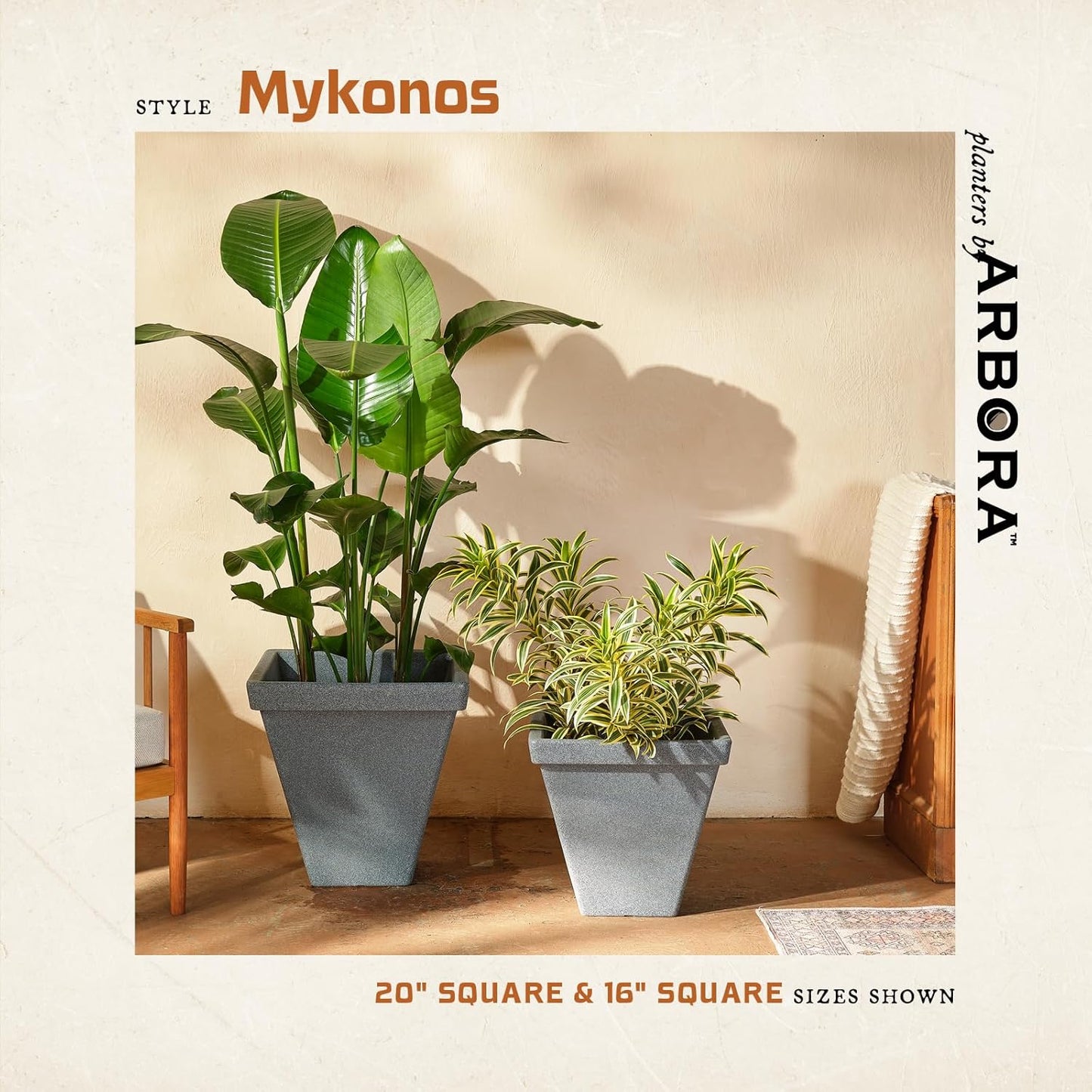 ARBORA 20" Mykonos Square Polyresin Indoor and Outdoor Planter with Stone Blend Concrete Finish - Durable, Weatherproof, Lightweight, Large Plant Pot for Patio, Garden, Deck, Entryway