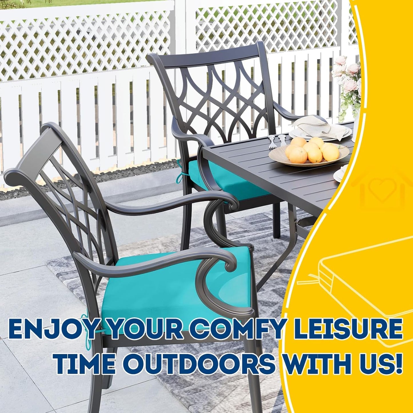 AAAAAcessories Outdoor Seat Cushions for Chairs, Waterproof, Fade-Resistant Patio Furniture Replacement Cushions, 19" x 19" x 3", Set of 2, Turquoise