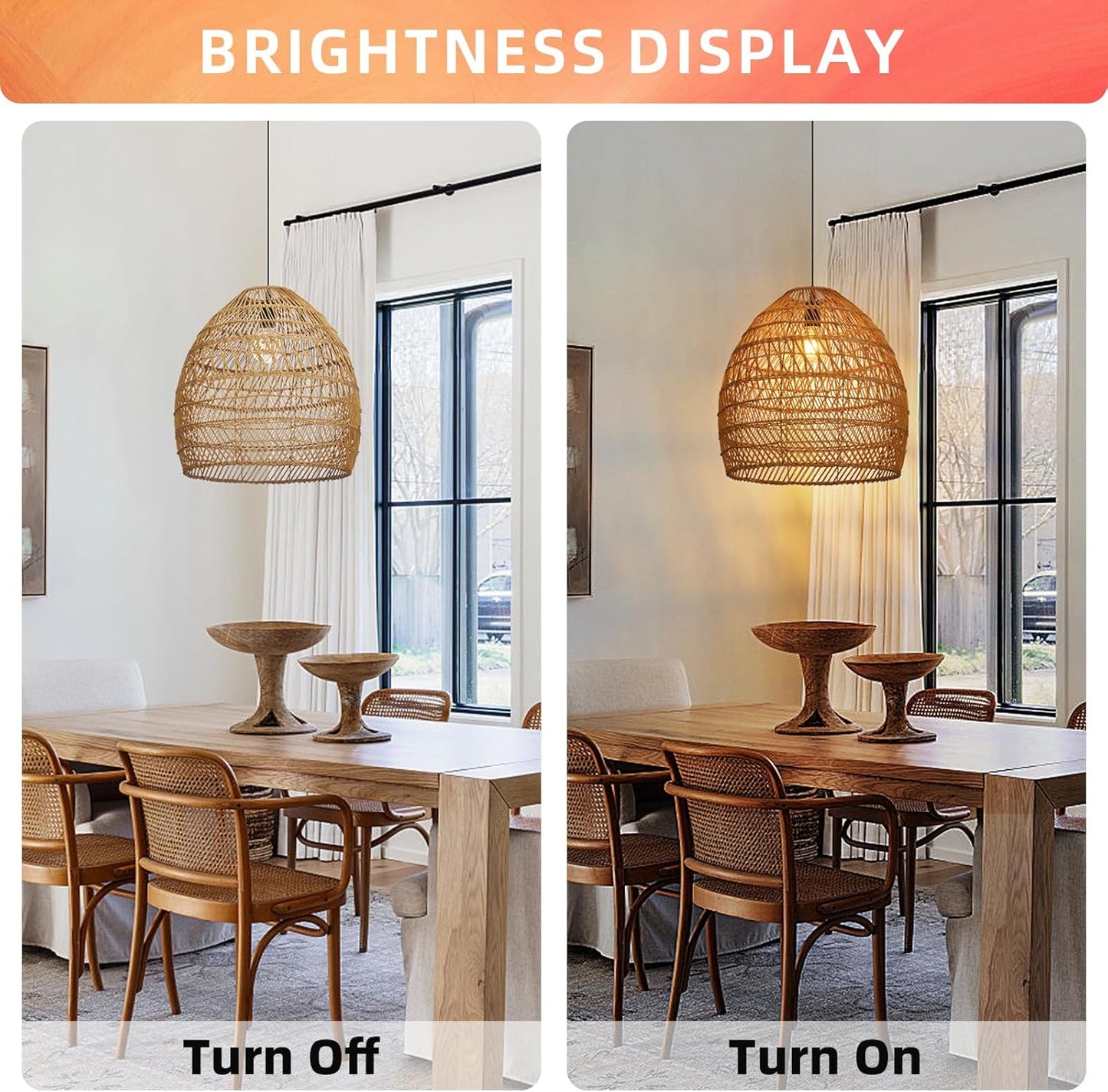 Arturesthome 17.7" Rustic Rattan Pendant Light,Woven Pendant Lighting Fixture,Vintage Farmhouse Chandelier Hanging Ceiling Lamp Shade for Kitchen Island Dining Room