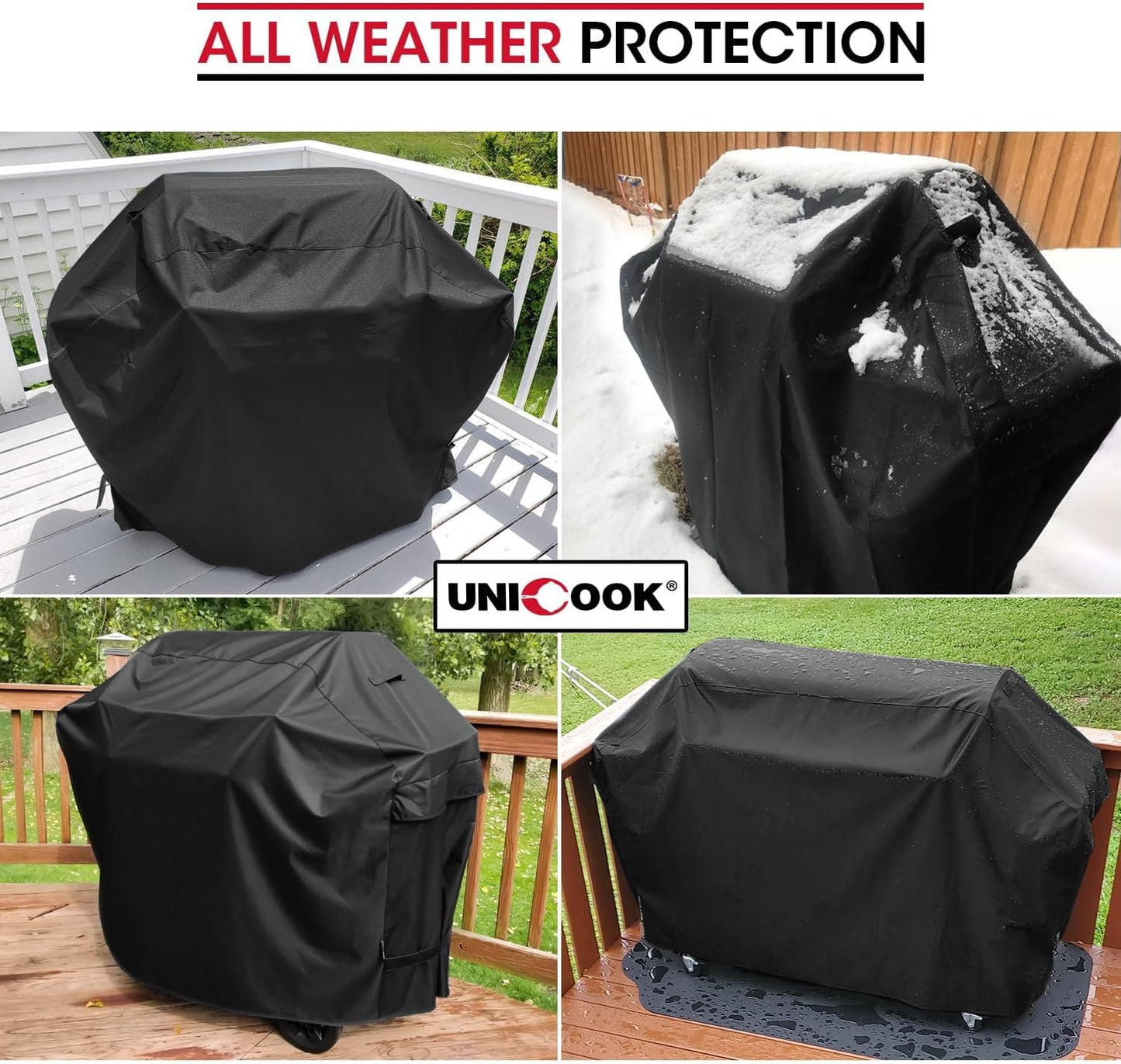 Unicook Heavy Duty Waterproof Barbecue Gas Grill Cover, 65-inch BBQ Cover, Special Fade and UV Resistant Material, Durable and Convenient, Fits Grills of Weber Char-Broil Nexgrill Brinkmann and More