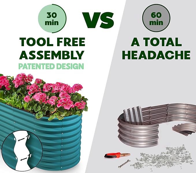 Galvanized Raised Garden Beds Outdoor // 8×2×2 ft Planter Raised Beds for Gardening, Vegetables, Flowers (Turquoise) // Large Metal Garden Box // Patented Tool-Free Design