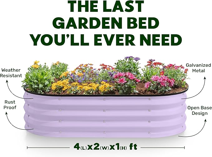 Galvanized Raised Garden Beds Outdoor // 4×2×1 ft Planter Raised Beds for Gardening, Vegetables, Flowers // Large Metal Garden Box (Lavender)