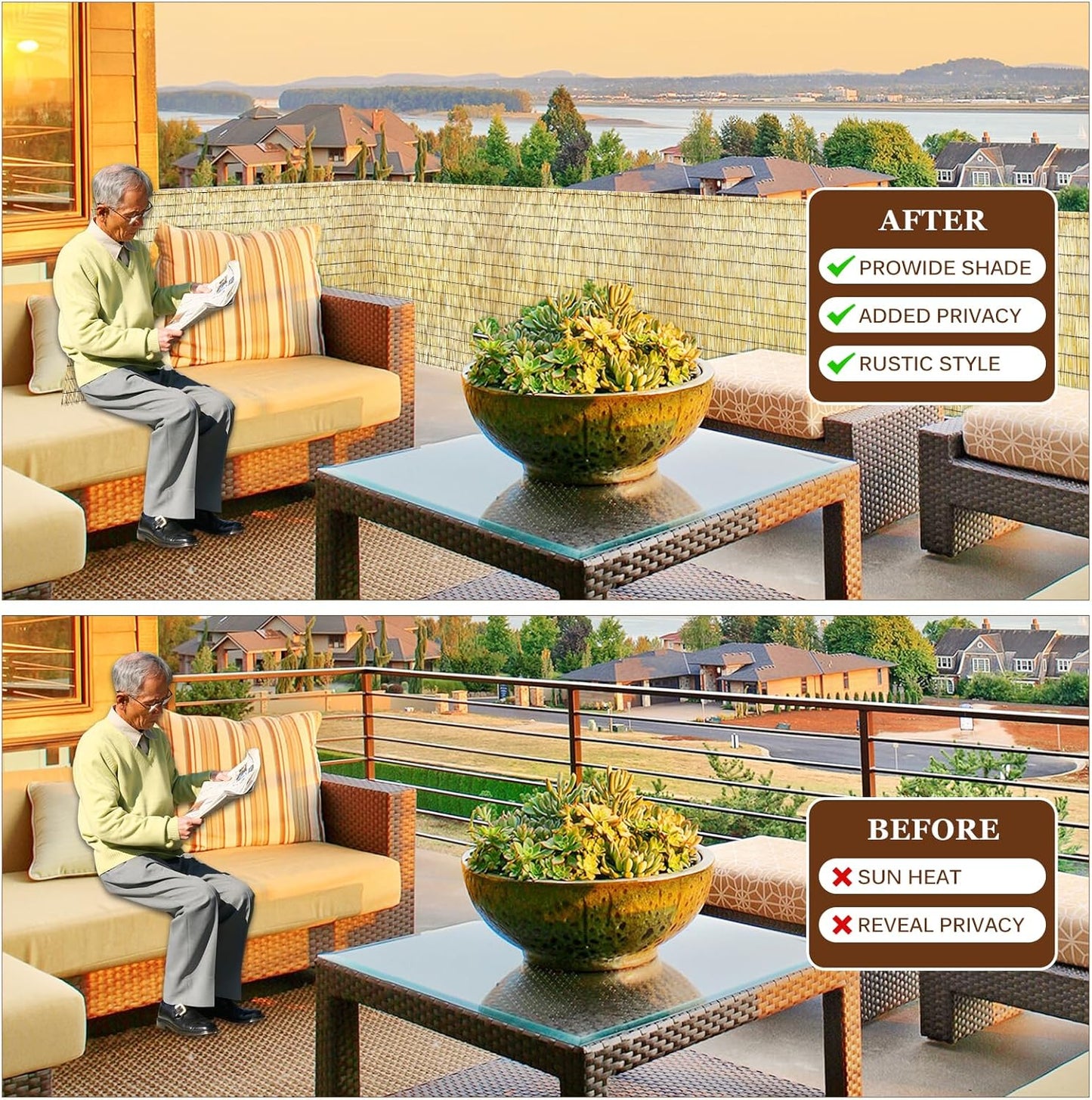 Natural Reed Fencing Rolls: Privacy Bamboo Fence 3/4/5/6ft High Roll Reed Screen, Decorative Bamboo Fencing for Outdoor Balcony Patio Garden Backyard,with Cable Zip Ties(Nature, 5x16.4ft)