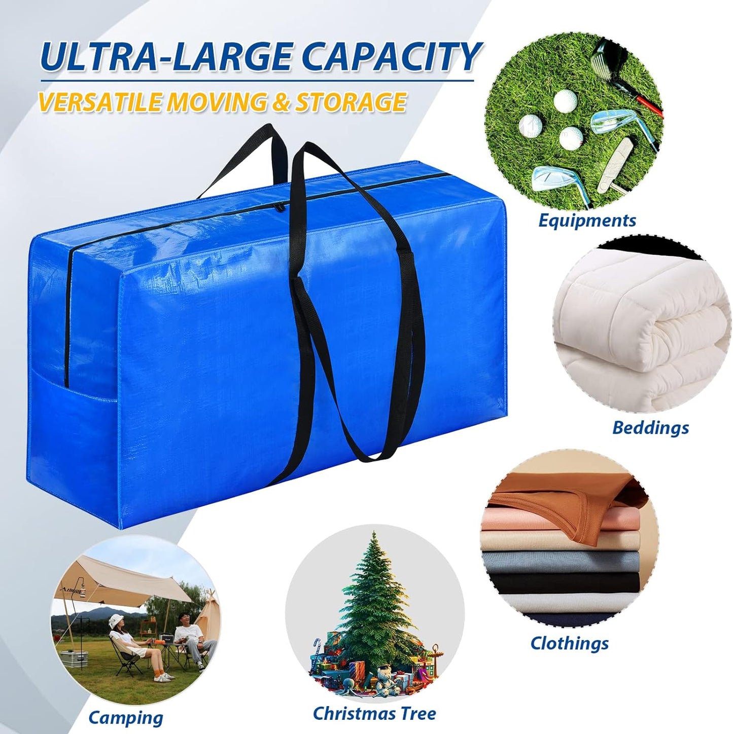 155 Gallon Extra Large Storage Bags, Zippered Outdoor Cushion Furniture Storage Bag with Handles,Jumbo Large Moving Bags Heavy Duty, Christmas Tree Bag, 60x30x20 inch - 2PACK