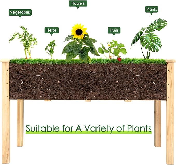 Giantex Raised Garden Bed Kit Elevated Planter Box for Vegetables Fruits Herb Grow, Heavy Duty Natural Cedar Wood Frame Gardening Planting Bed for Deck Patio Yard, 49.5"X23.5"X30.0"