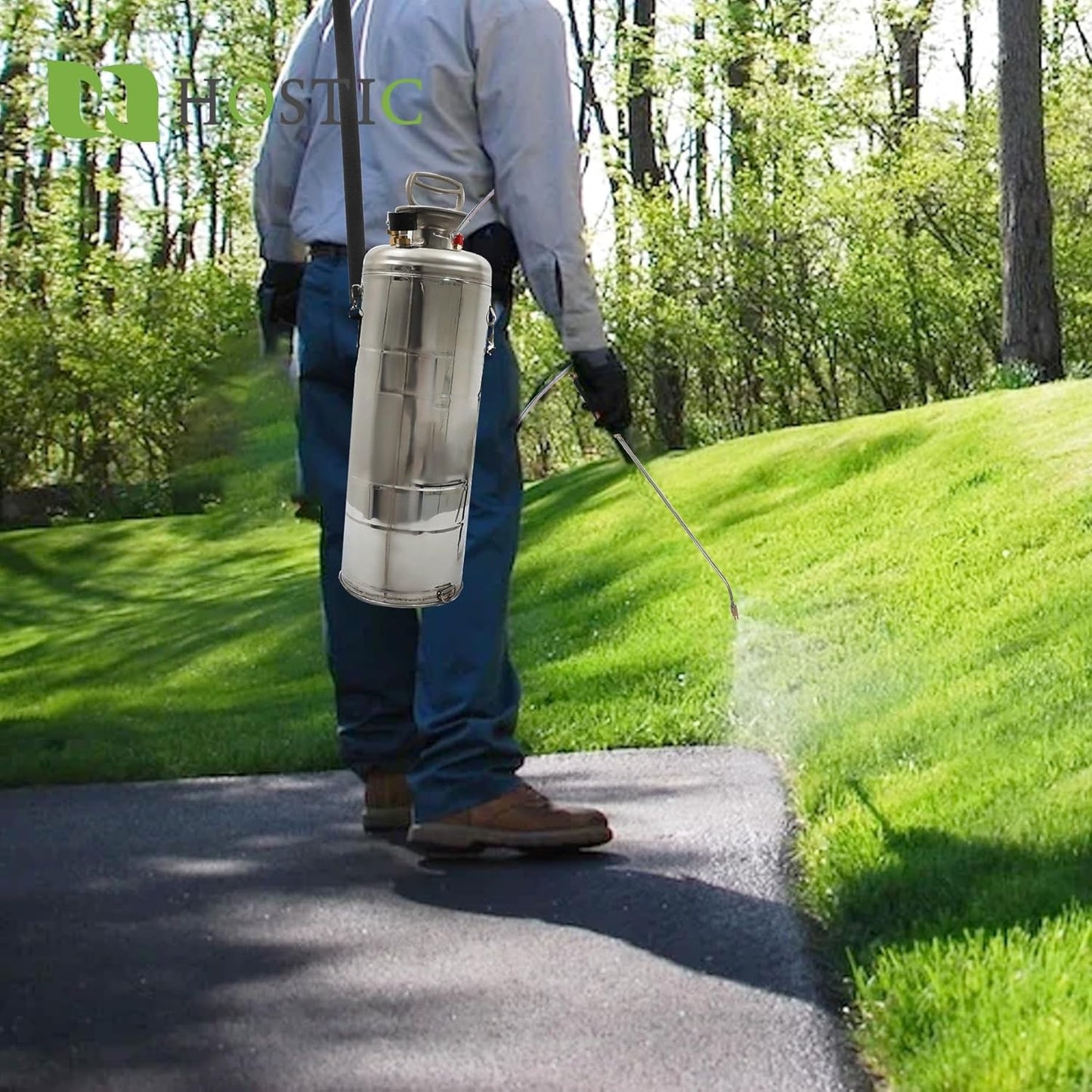 1 Gallon Stainless Steel Sprayer Hand Pump Sprayer with Pressure Gauge Safety Valve Adjustable Nozzle for Gardening Lawn and Cleaning