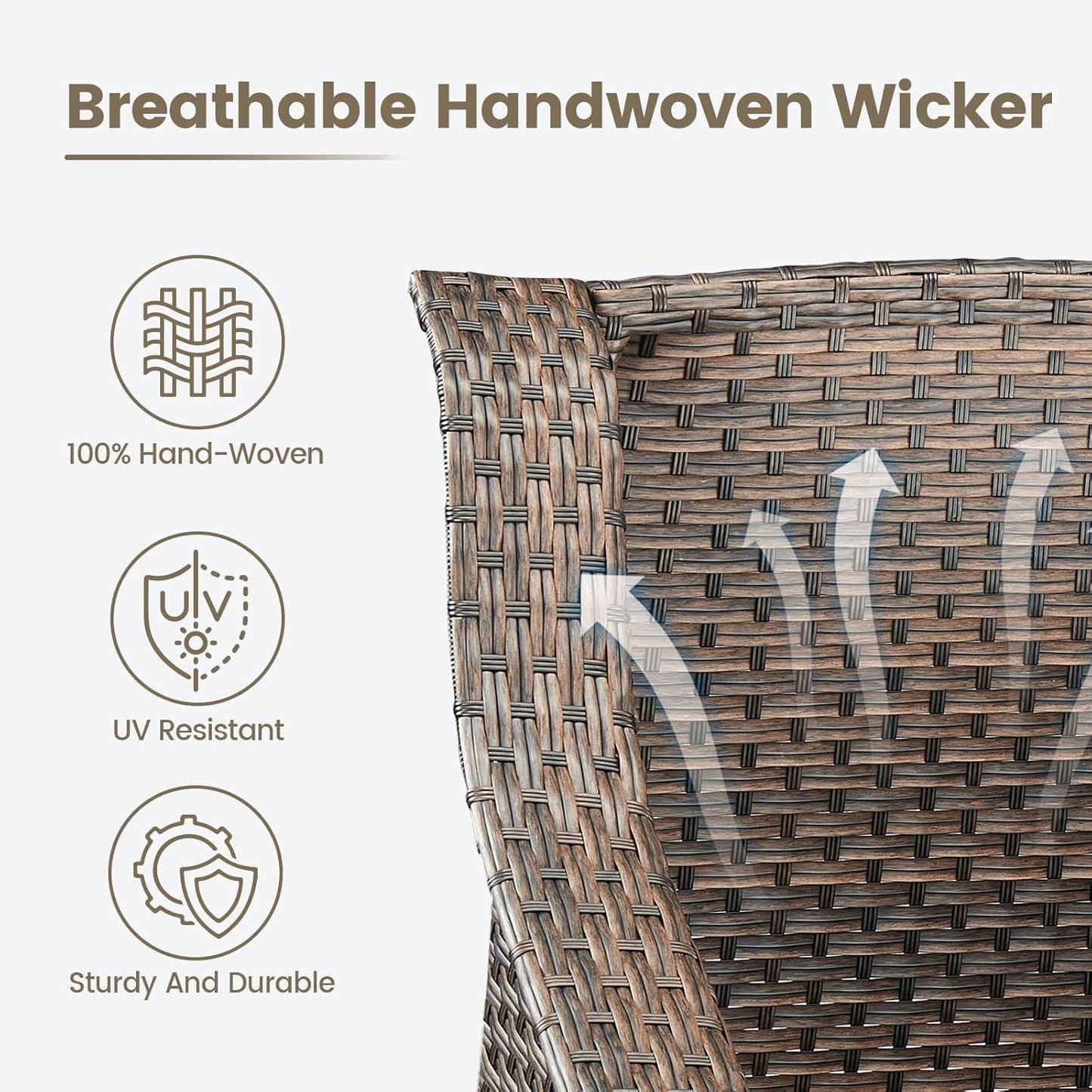 Outdoor Wicker Patio Chairs Set of 2 - Heavy Duty Outside Modern PE Rattan Lawn Chair for Front Porch Balcony Backyard Yard Deck Poolside Apartment – Brown/Grey