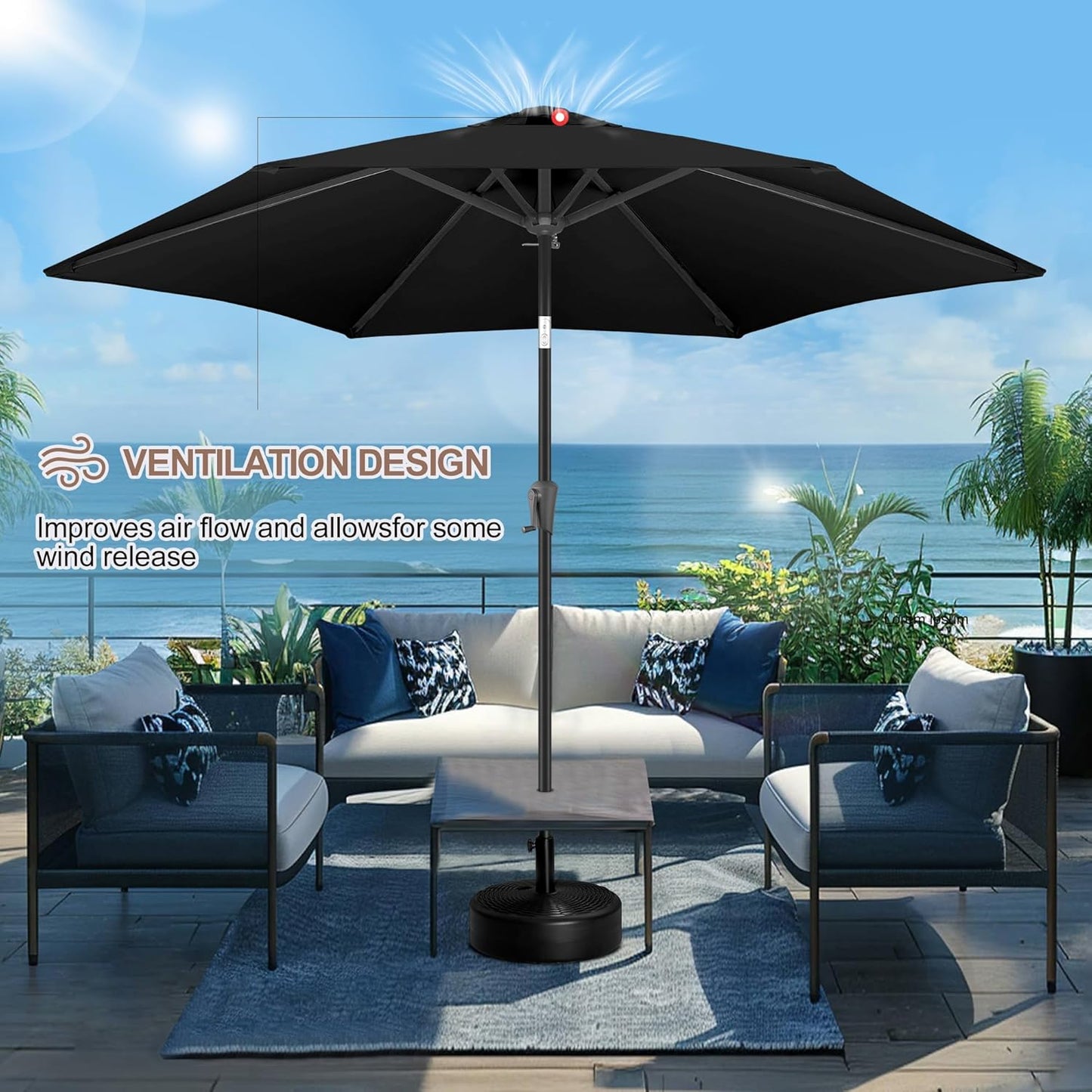 FLAME&SHADE 10ft Patio Umbrella - Outdoor Umbrella with 6 Sturdy Ribs, Push Button Tilt and Crank, UV Protection Table Market Umbrella for Pool, Porch，Garden, Deck, Backyard (Black)