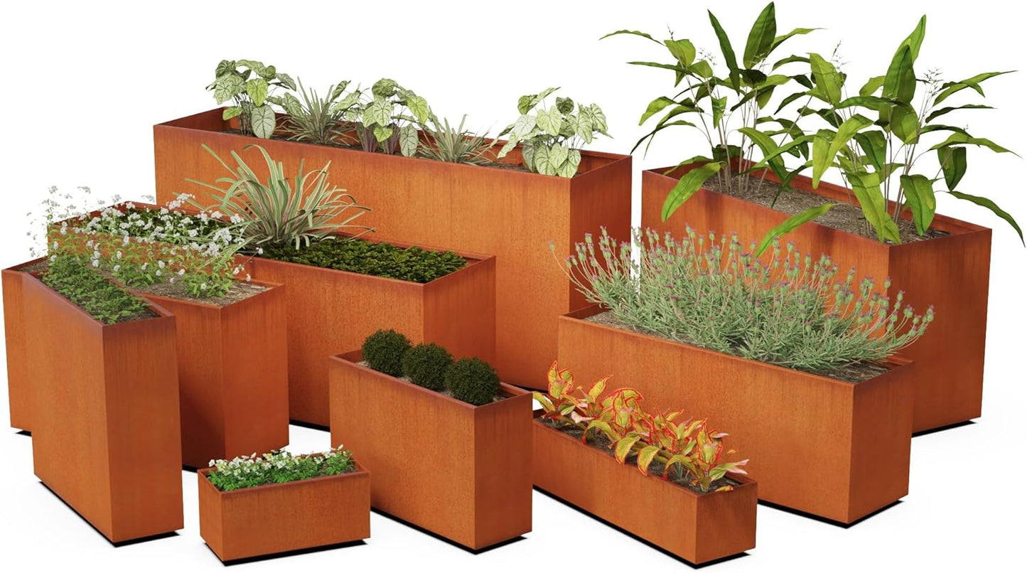 Corten Steel Planter Rectangle Outdoor Metal Garden Box Heavy Duty | Made in USA | Fully Assembled
