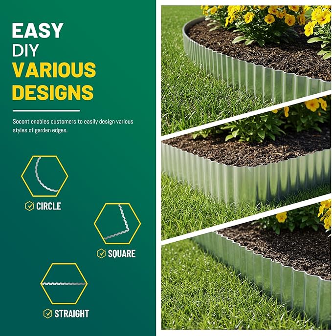 Corrugated Metal Garden Edging, 6"×20Ft Durable Landscape Border for Garden, Lawn, Flower Beds and Paver Edging (Silver)