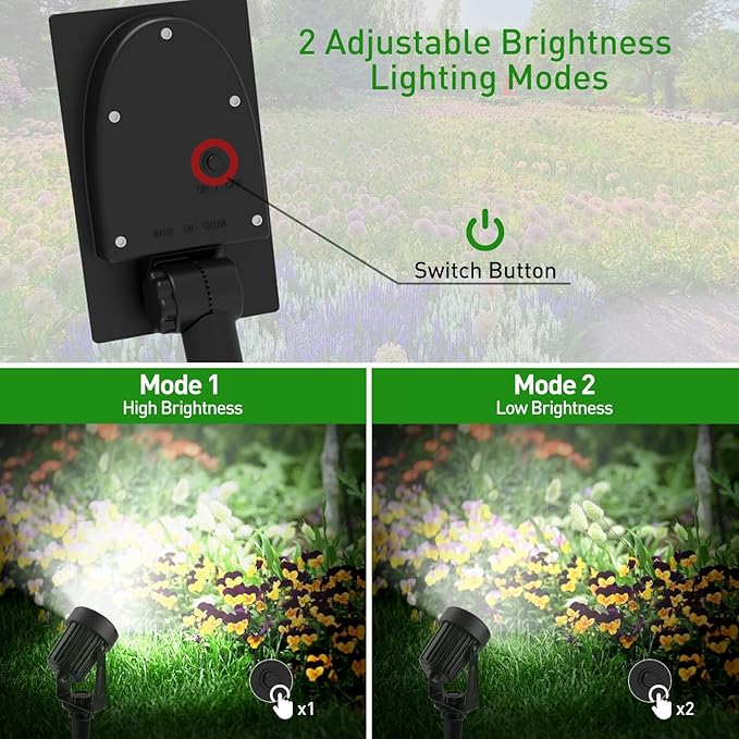 T-SUNUS Solar Spot Lights Outdoor IP65 Waterproof White 6000K 2-in-1 Landscape Spotlights, 9.8ft Cable Separate Panel Auto Dusk to Dawn Dimmable for Flag Yard Garden Patio Driveway Pathway Garage