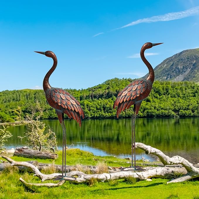 chisheen Outdoor Garden Crane Statues and Sculptures Metal Yard Art Statue for Garden Decoration Large Size (2)