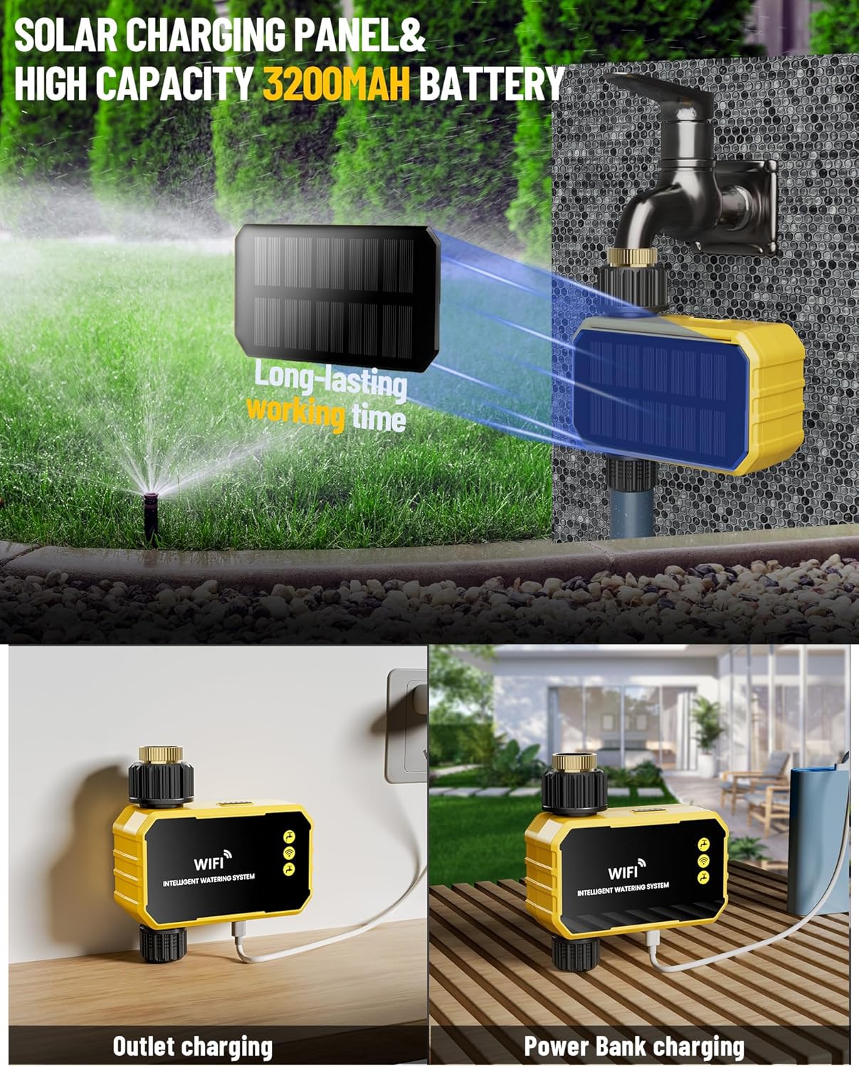 WiFi Water Timer with Brass Inlet No Need Gateway, Smart Hose Timer WiFi Sprinkler for Garden Hose, APP Remote Control Via 2.4Ghz WiFi Voice Control with Alexa and Google Assistant