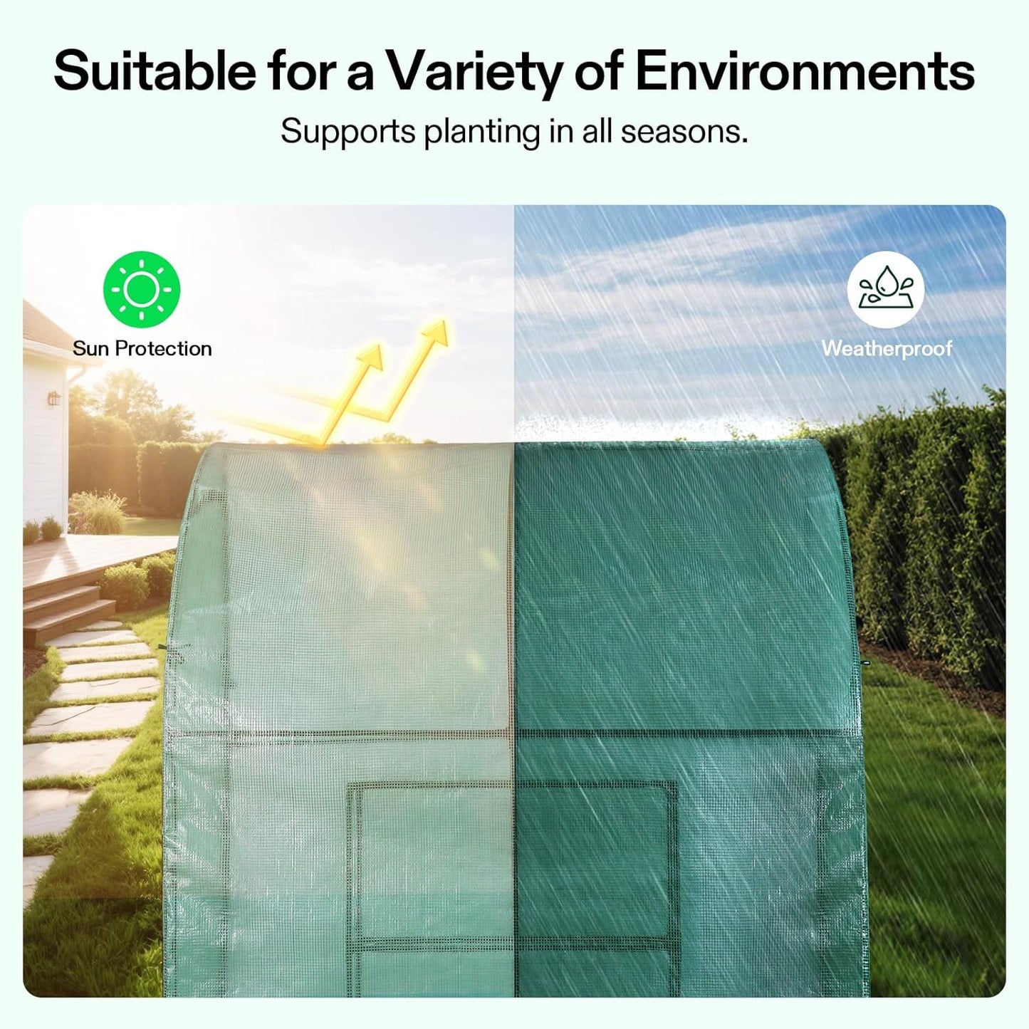 VIVOSUN Lean-to Greenhouse, 6.6’ x 3.3’ x 6.9’ Portable Wall House with Green PE Cover and Shelf for Compact Garden 79x39x83-Inch