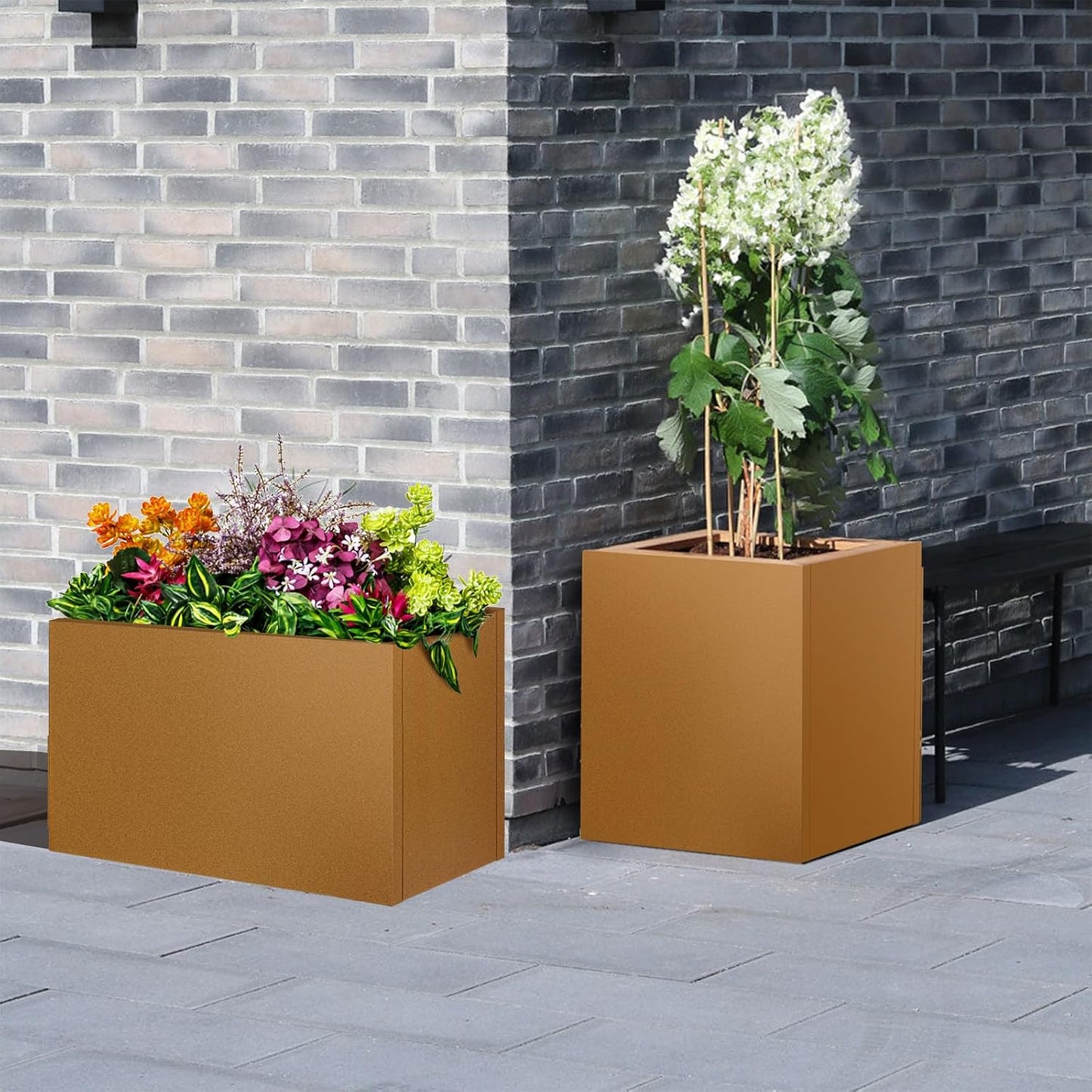 Corten Steel Planter Box 25"x24"x24", Metal Planter Spliced Flower Pot with Partitions, Outdoor & Indoor Large Rectangular Planter Box for Porch, Patio, Garden, Commercial Décor