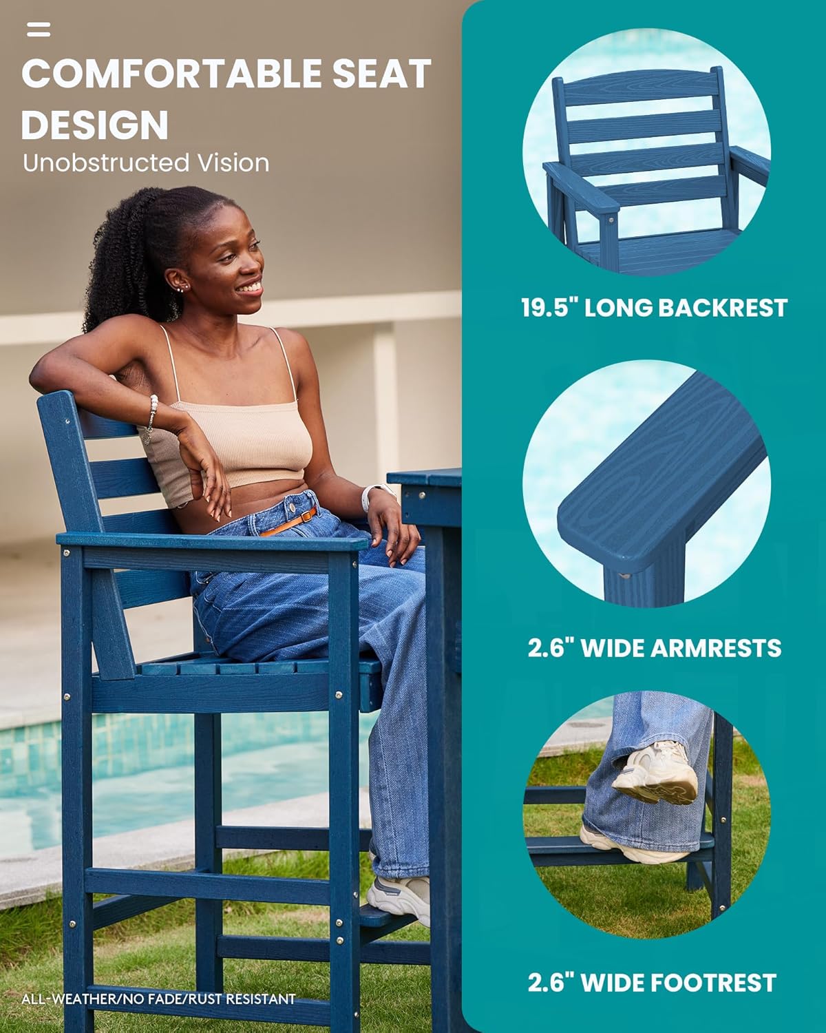 SERWALL Outdoor Bar Table and Chairs Set, Adirondack Bar Chairs Set of 2 and Bar Height Table, All Weather HDPE Outdoor Patio Bar Set, Outdoor Furniture for Outside, Poolside, Backyard, Garden, Blue