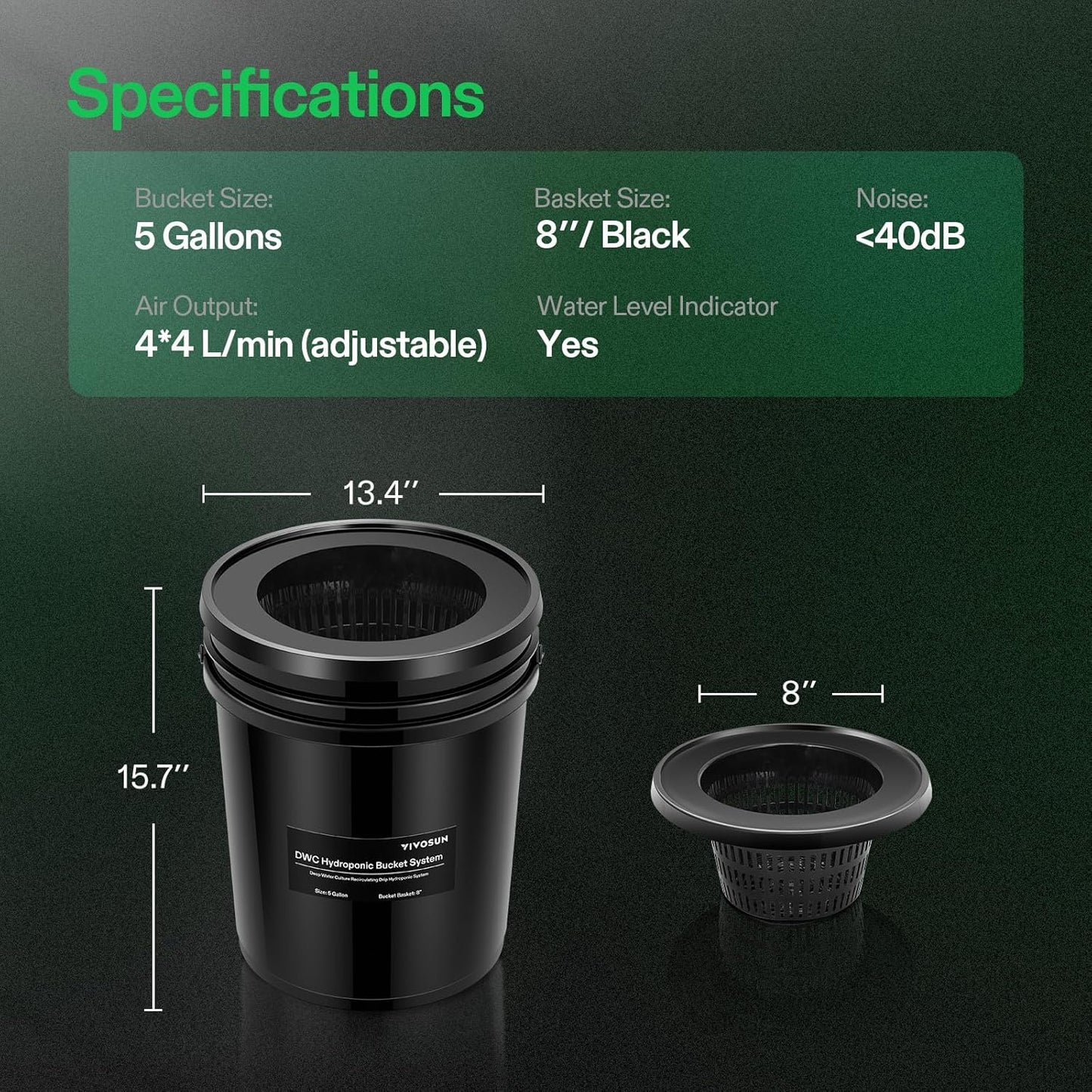 VIVOSUN DWC Hydroponics Grow System with Top Drip Kit, 5-Gallon Deep Water Culture, Recirculating Drip Garden System with Multi-Purpose Air Hose, Air Pump, and Air Stone (2 Buckets + Top Drip Kit)