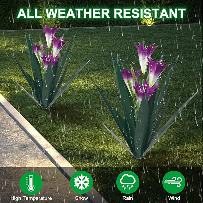 Homight Metal Agave Plant Outdoor Decoration Outdoor Garden Decoration Lily Mexican Yard Art Plant Garden Agave Lily Decorative Garden Gift (3 Big Purple Lilies), HM-390-345