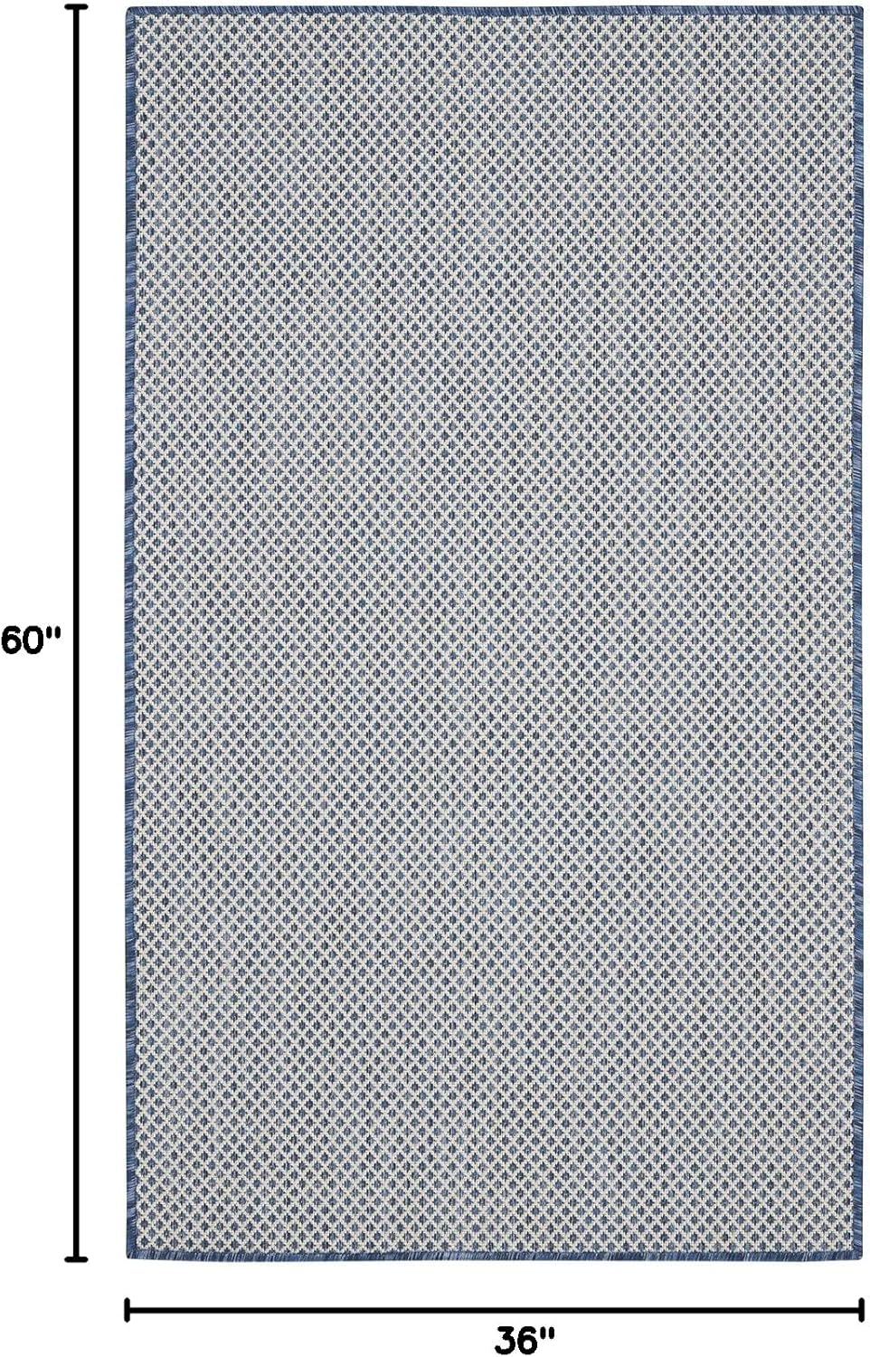 Nourison Courtyard Indoor/Outdoor Ivory Blue 3' x 5' Area Rug, Geometric, Easy Cleaning, Non Shedding, Bed Room, Living Room, Dining Room, Deck, Patio, Backyard (3x5)
