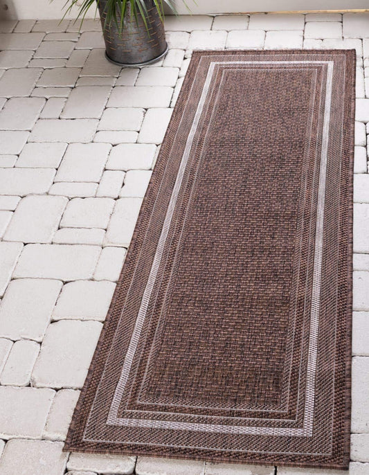 Unique Loom Outdoor Border Collection Area Rug - Soft Border (2'x 6' 1" Runner, Brown/ Ivory)
