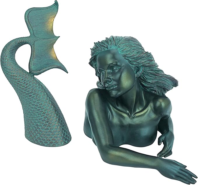 Design Toscano Meara the Mermaid Swimmer Indoor/Outdoor Garden Statue for Patio, Pool or Lawn, 16 Inches Wide, 7 Inches Deep, 7 Inches High, Handcast Polyresin, Green Verdigris Finish