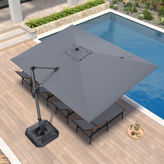 PURPLE LEAF 9' X 11.5' Patio Umbrella Outdoor Cantilever Rectangle Umbrella Aluminum Offset Umbrella with 360-degree Rotation for Garden Deck Pool Patio, Light Grey