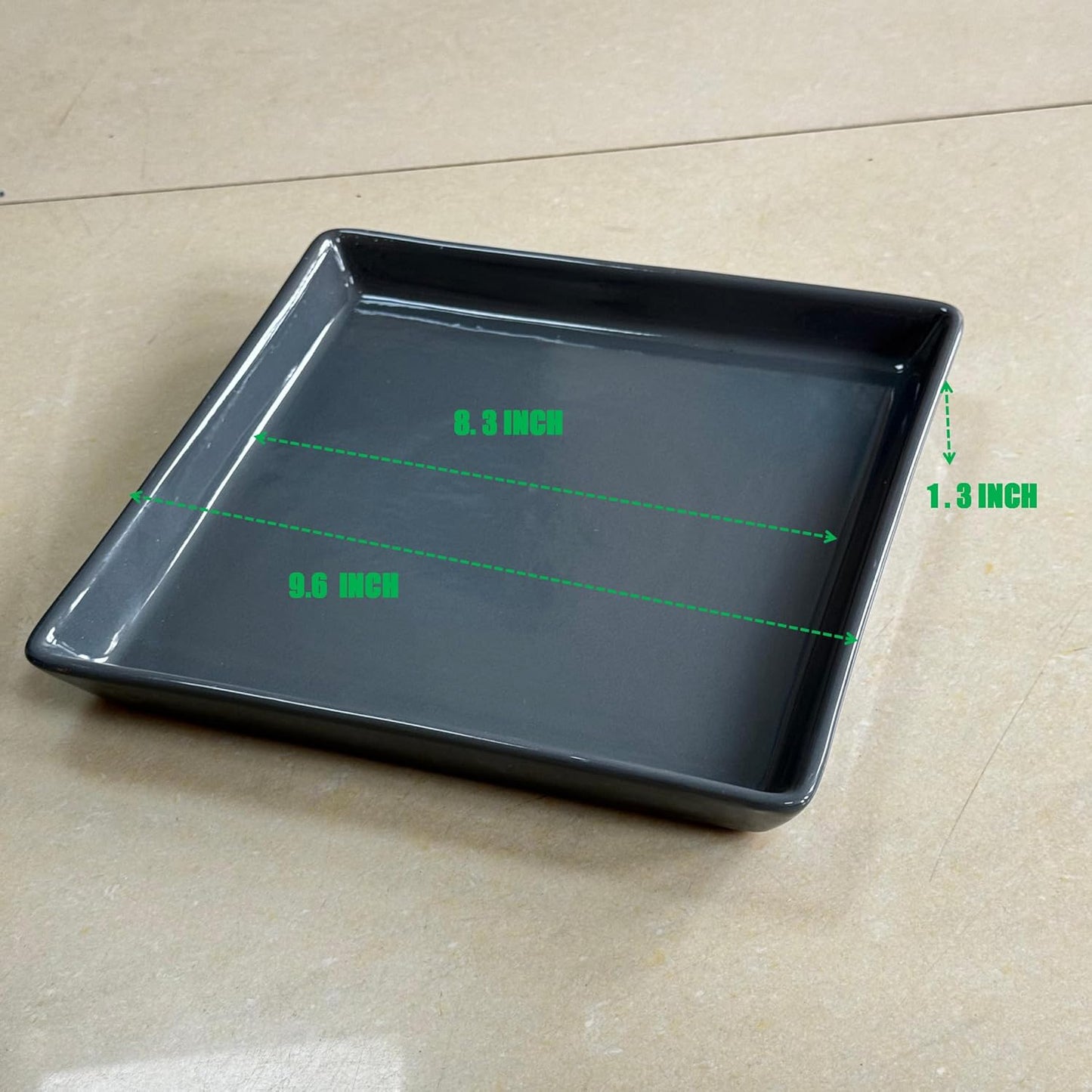 Square Plant Saucer 10 Inch 1 Pack，Plant Trays for Pots, Gray Ceramic Plant Saucers for Indoors Outdoors, Plant Drip Tray 4 6 8 10 12 14 Inch