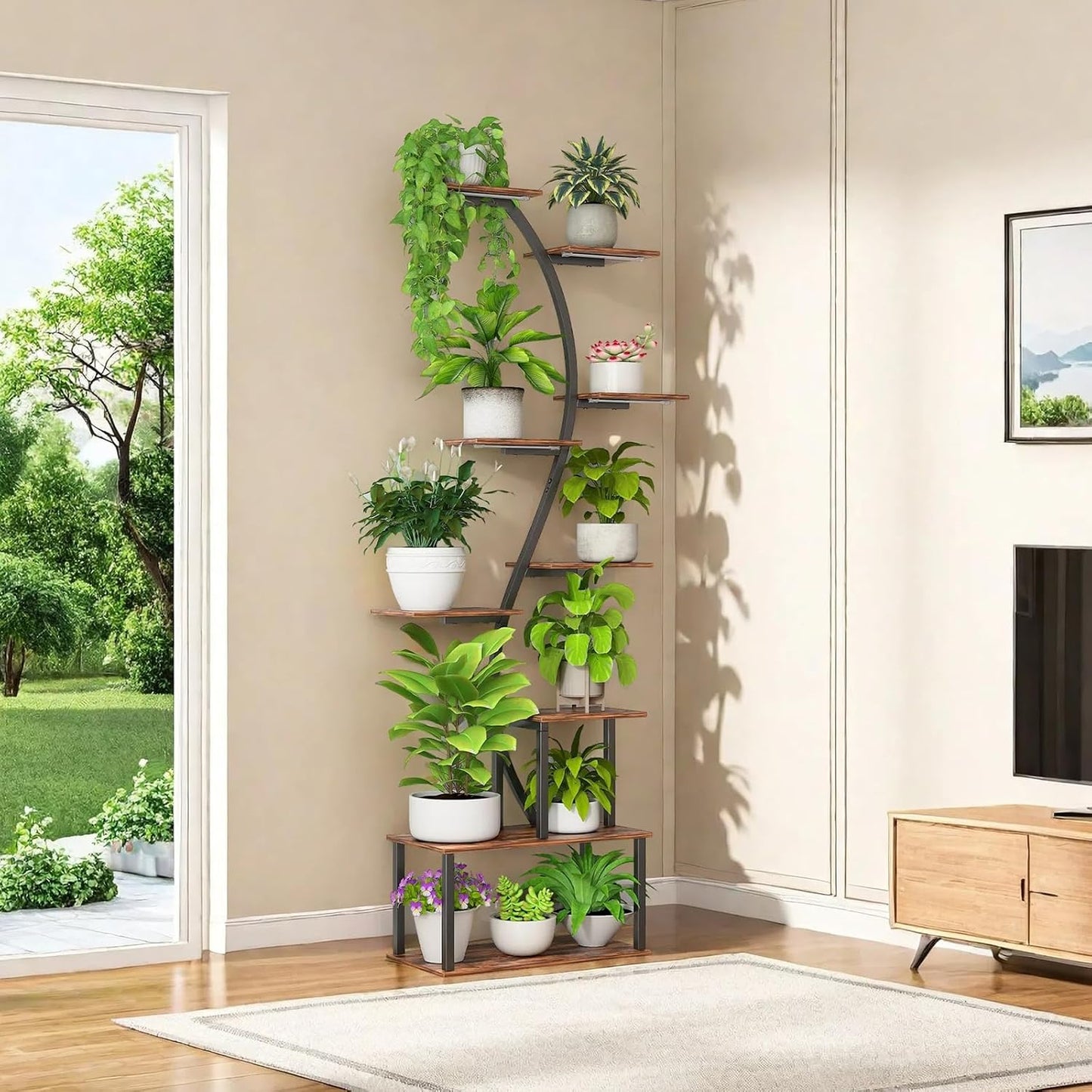 Plant Stand Indoor with Grow Light, 9 Tiered 62" Tall Metal Indoor Plant Shelf Multiple, Large Plant Shelf with Grow Light, Lighted Plant Stand for Indoor Plants for Living Room, Bedroom,Dining Room