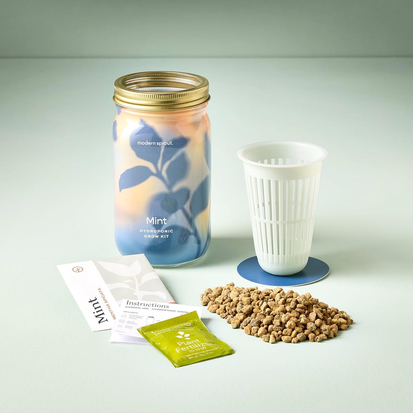 Modern Sprout Mason Garden Jar - Self-Watering Hydroponics Growing System Kit with Organic Herb Seeds - Jar Planter for Indoor Herb Garden - Seed Starter Kit - Home Decor & Gifting - Mint