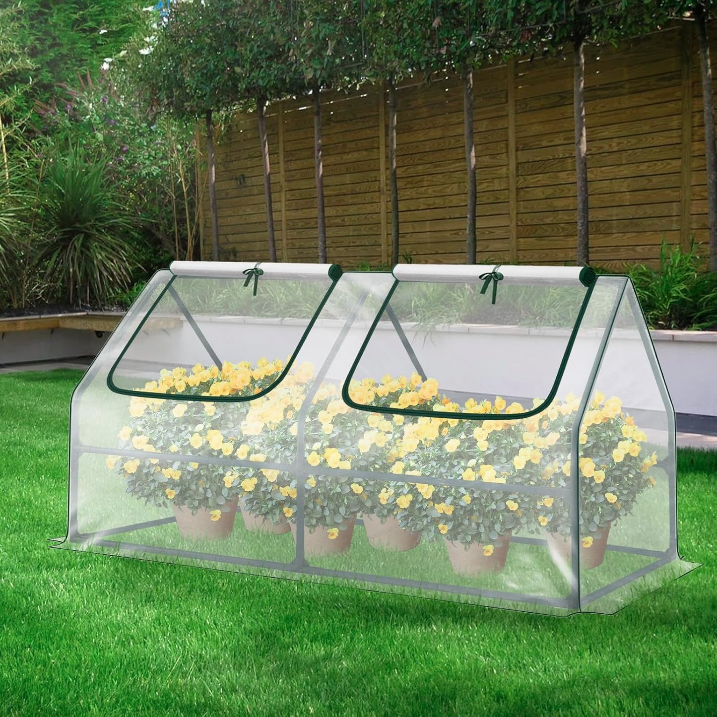 BPS 6x3x3 ft Mini Greenhouse with Transparent PVC Cover UV-Protected Roll-Up Zipper Windows, Ideal for Indoor or Outdoor Use on Raised Garden Beds