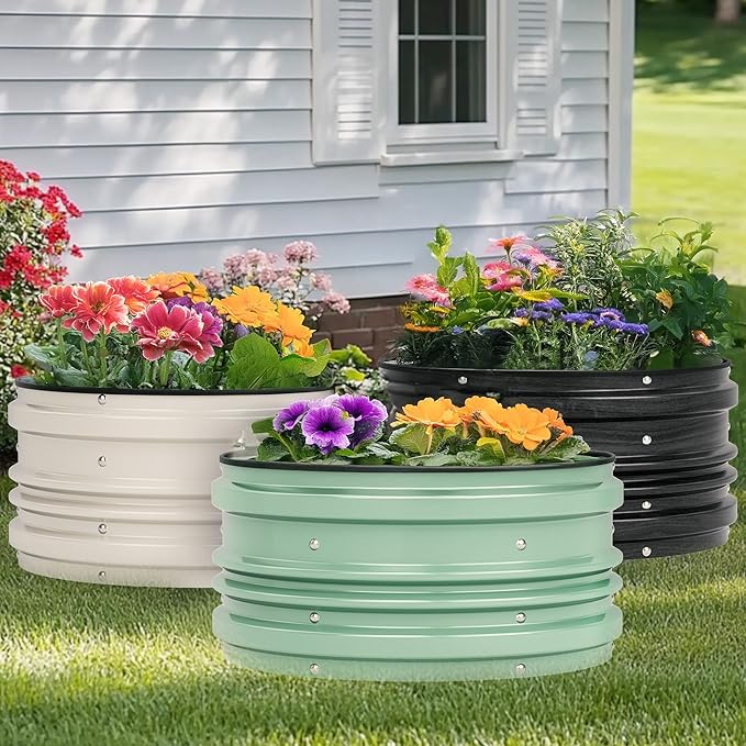 WORKPRO 3Pcs 2x2x1ft Galvanized Raised Garden Bed Set, Rust & Corrosion Protection, Easy Assembly, Safe Edge, Ideal for Vegetables & Flowers, Green